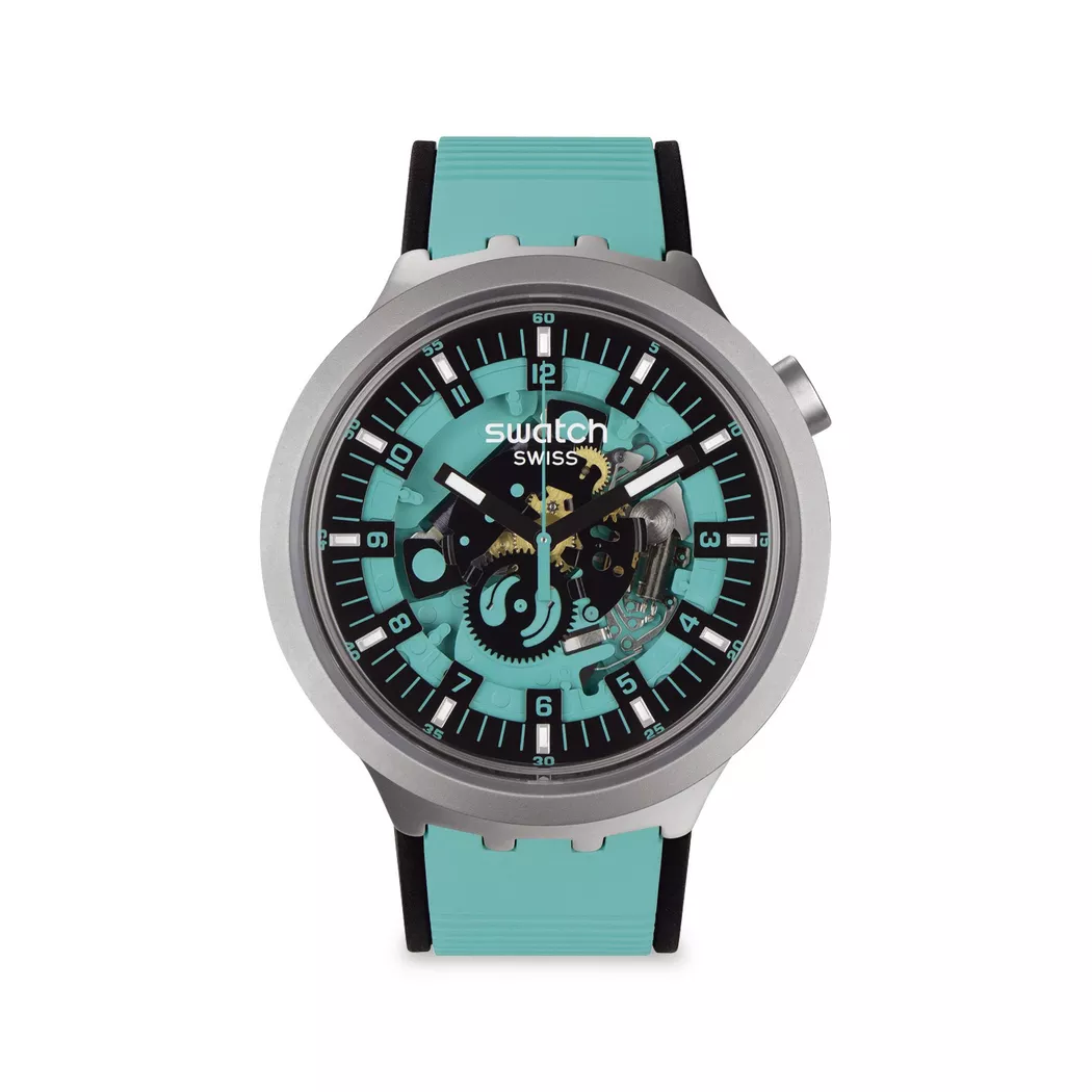 Swatch - Analoguhr, Big Bold Irony Mint Trim, 47mm, Blau