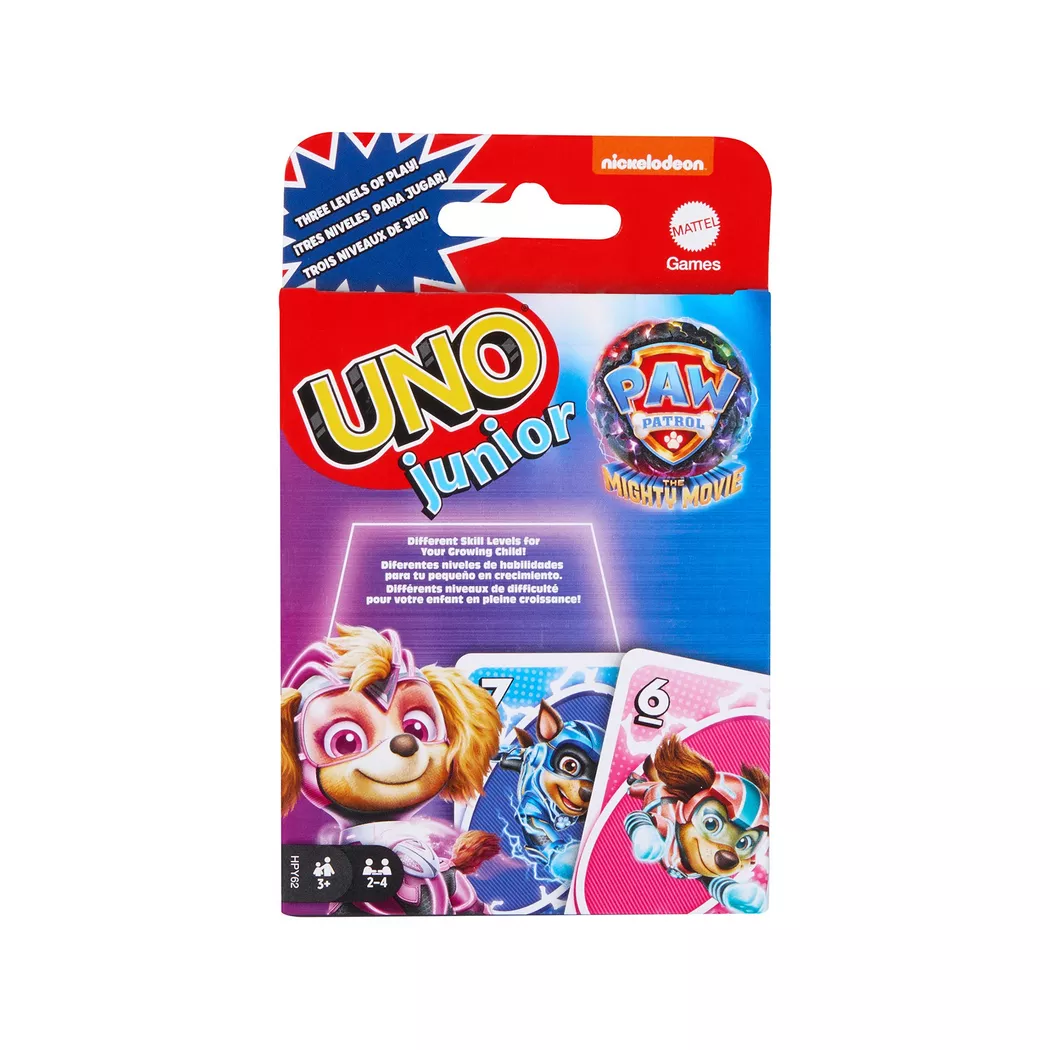 Mattel Games UNO Junior Paw Patrol: The Mighty Movie Kids Card Game for Family Night Featuring 3 Levels of Play