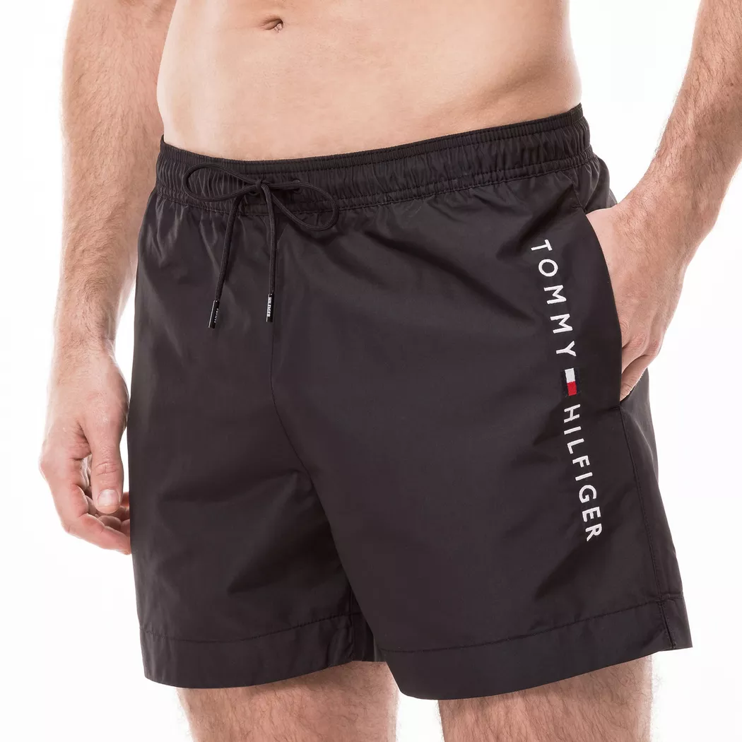 Badeshorts, Gr. XXL (56), N-Gr, schwarz, Microfaser, Obermaterial: 100% Nylon, TOMMY HILFIGER SWIMWEAR, Badehosen Badeshorts, mit Flag-Stickerei, mittellang, elastischer Bund 2