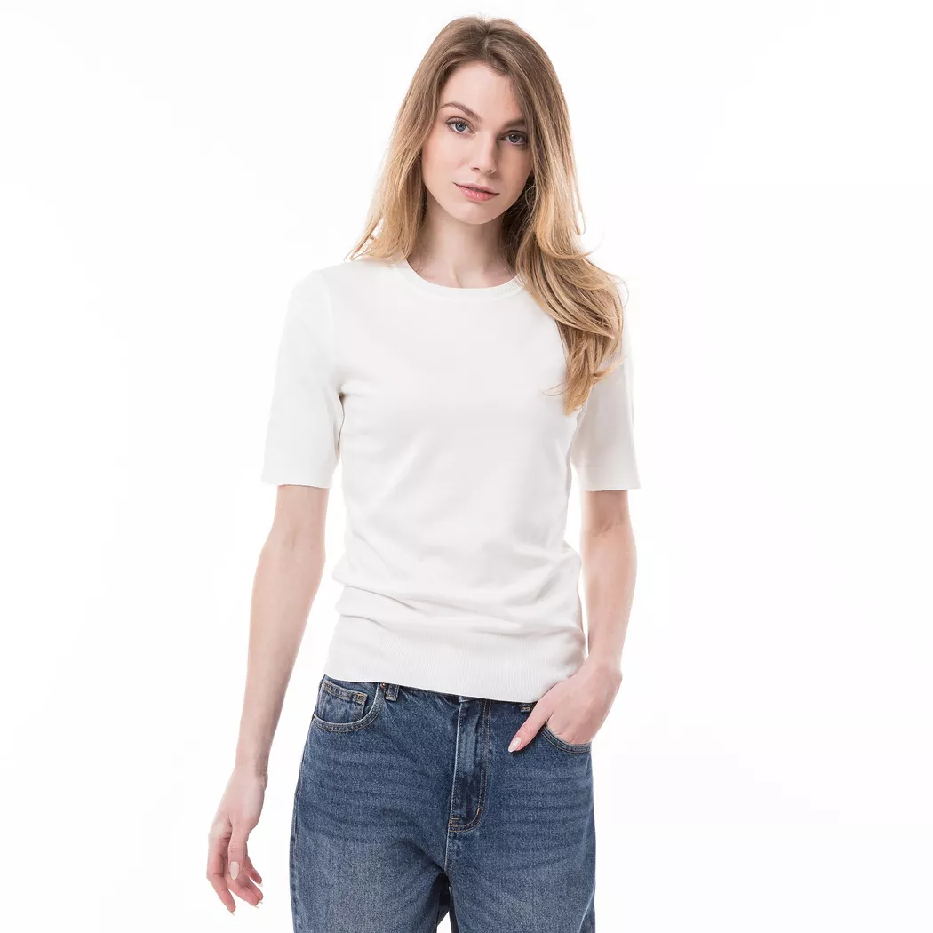Manor Woman - Pullover, Rundhals, kurzarm, für Damen, Ecru, Größe XL
