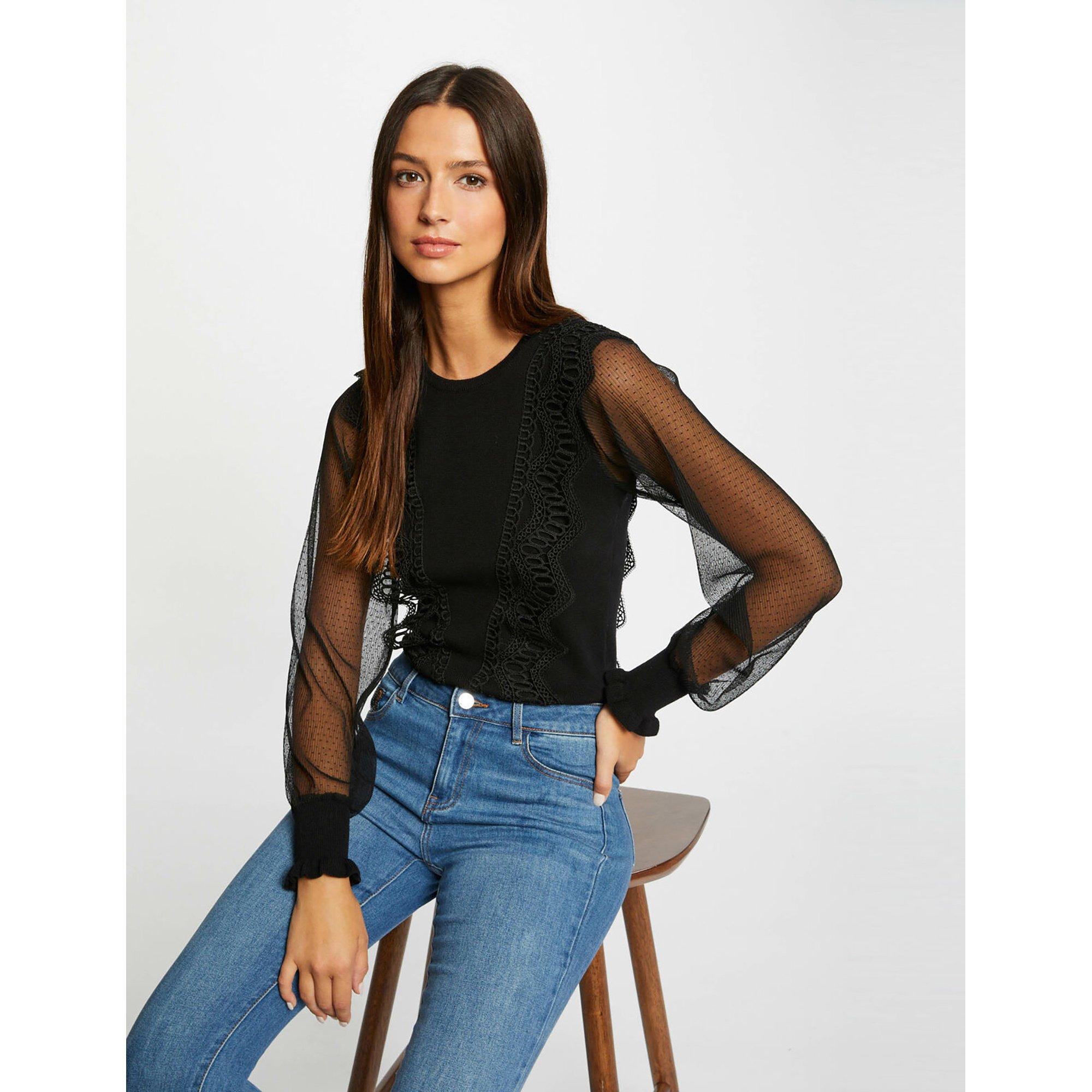 Morgan 242 Dames Pullover Trui - Korte Jas Met Pluizig Mesh En Knoopdetail