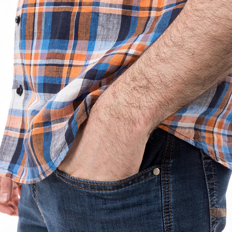 pierre cardin Kurzarm Kariertes Leinenhemd  