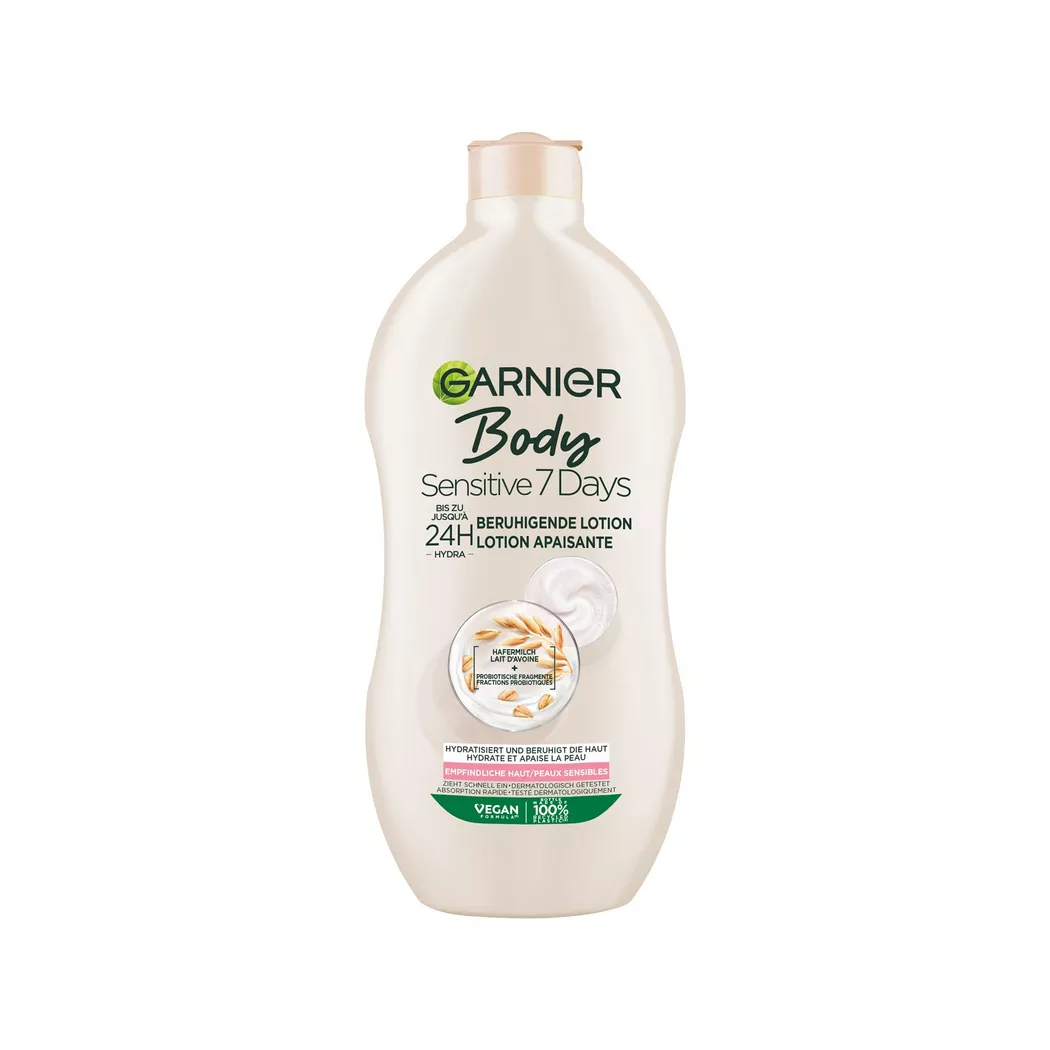 Garnier - Body Sensitiv 7 Tage Beruhigende Milk mit Hafermilch für trockene und empfindliche Haut, 400 ml