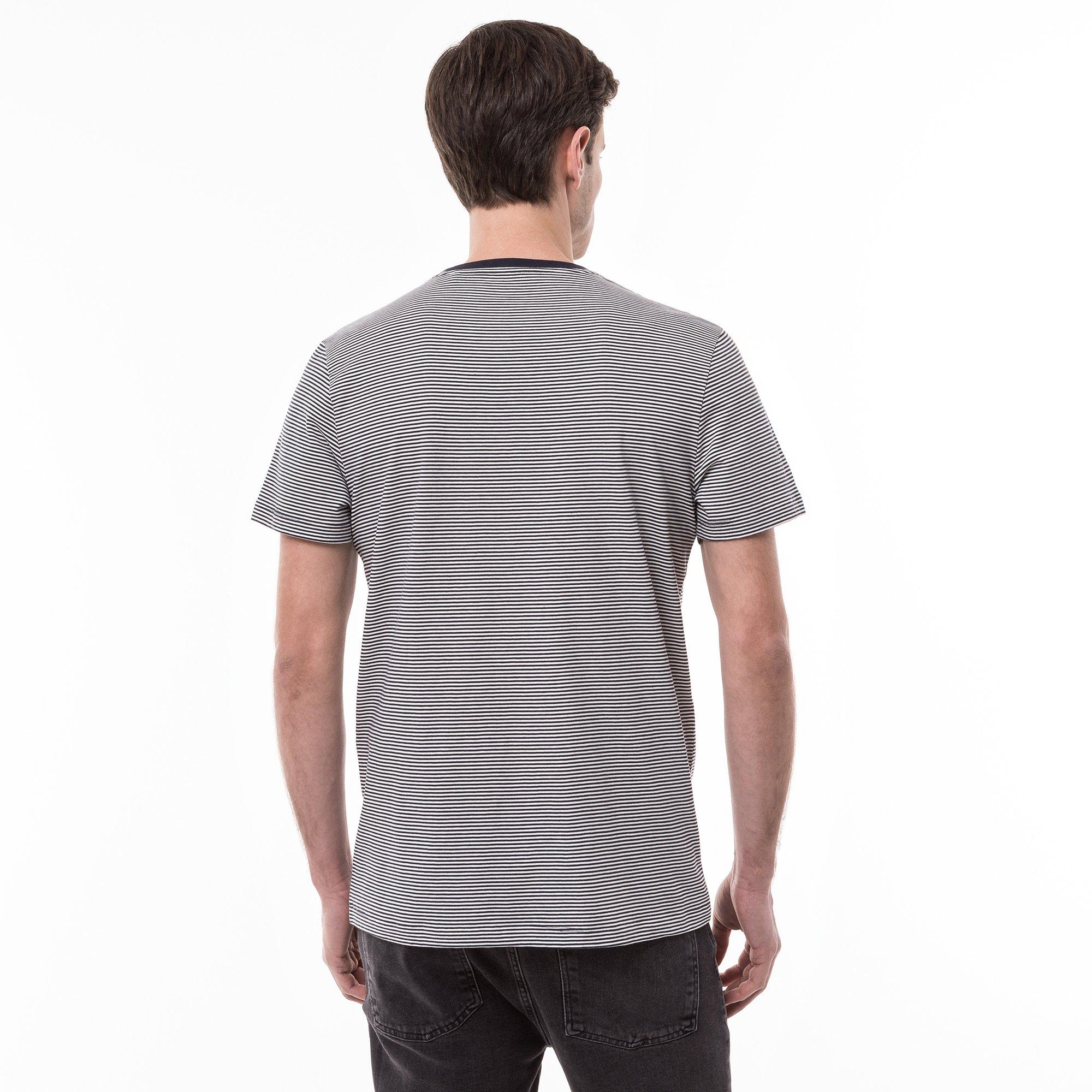 Manor Man T-shirt Rayé Col Rond Manches Courtes  