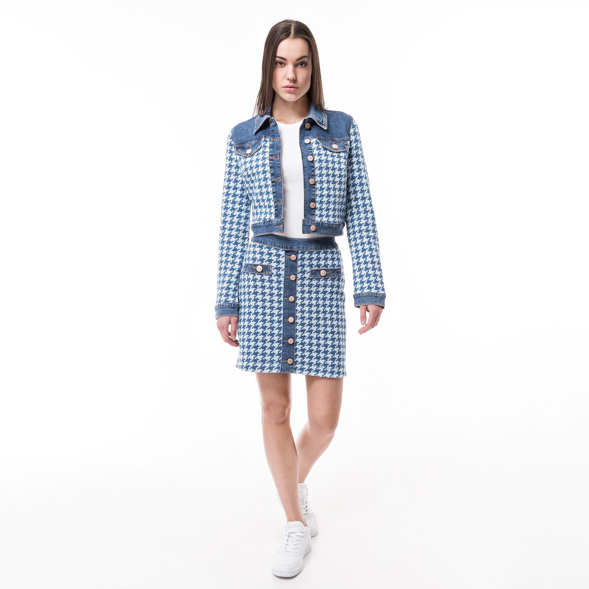Image of Jeansjacke Mit Knöpfen Damen Blau Bedruckt M