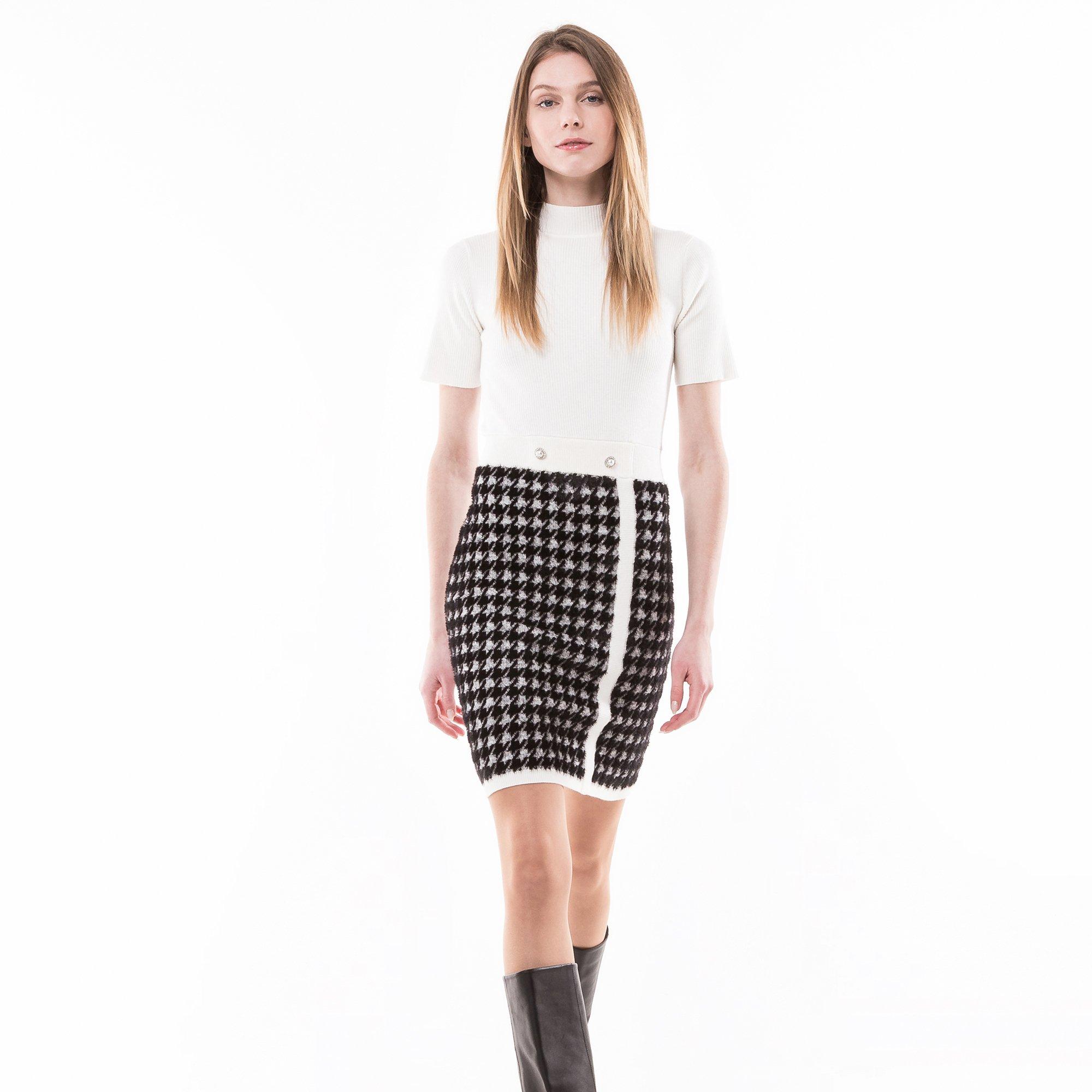 Image of Strickkleid, Kurzarm Damen Weiss Bedruckt L