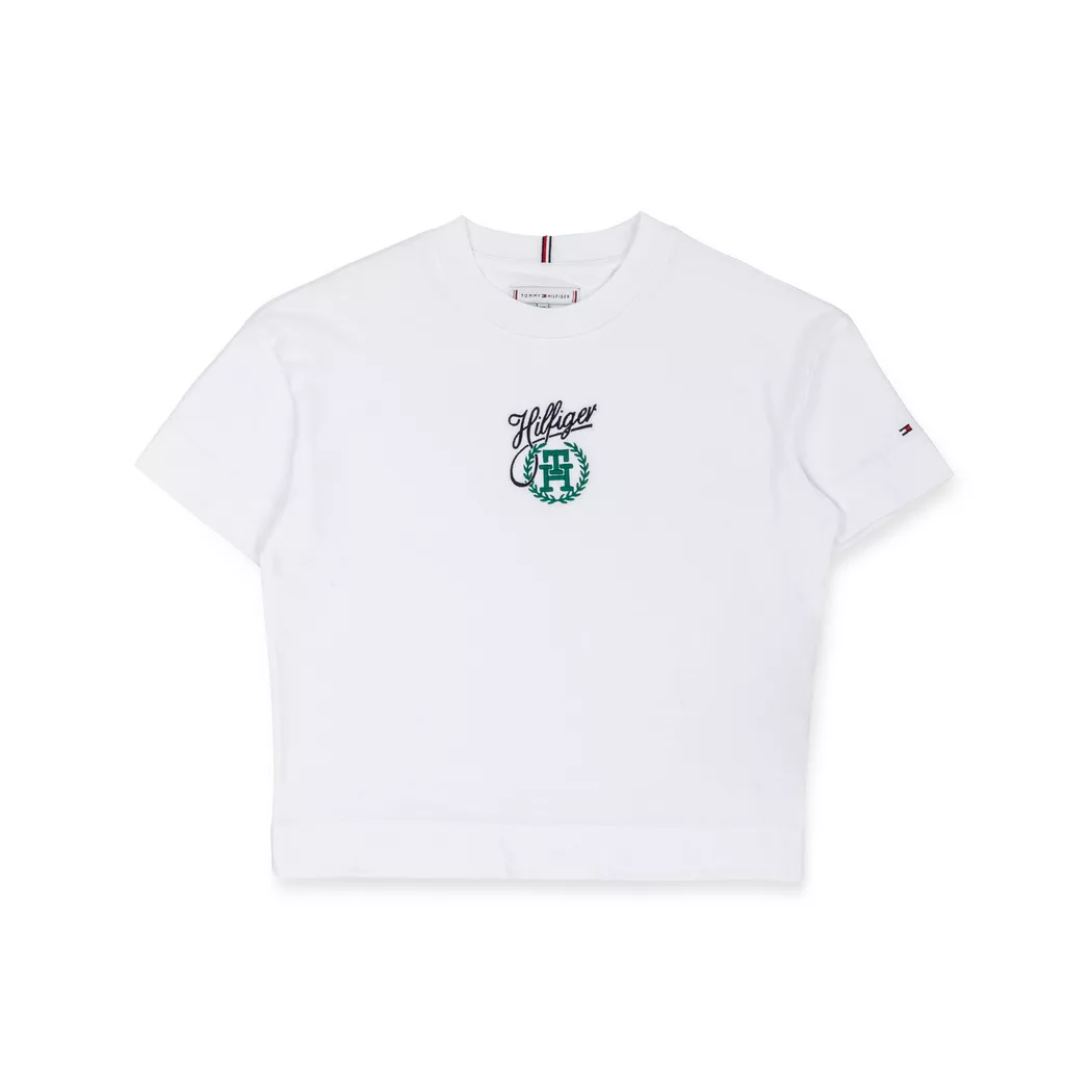 Tommy Hilfiger - Top, Hilfiger Script Monogram Tee S/s, 8A, Weiss