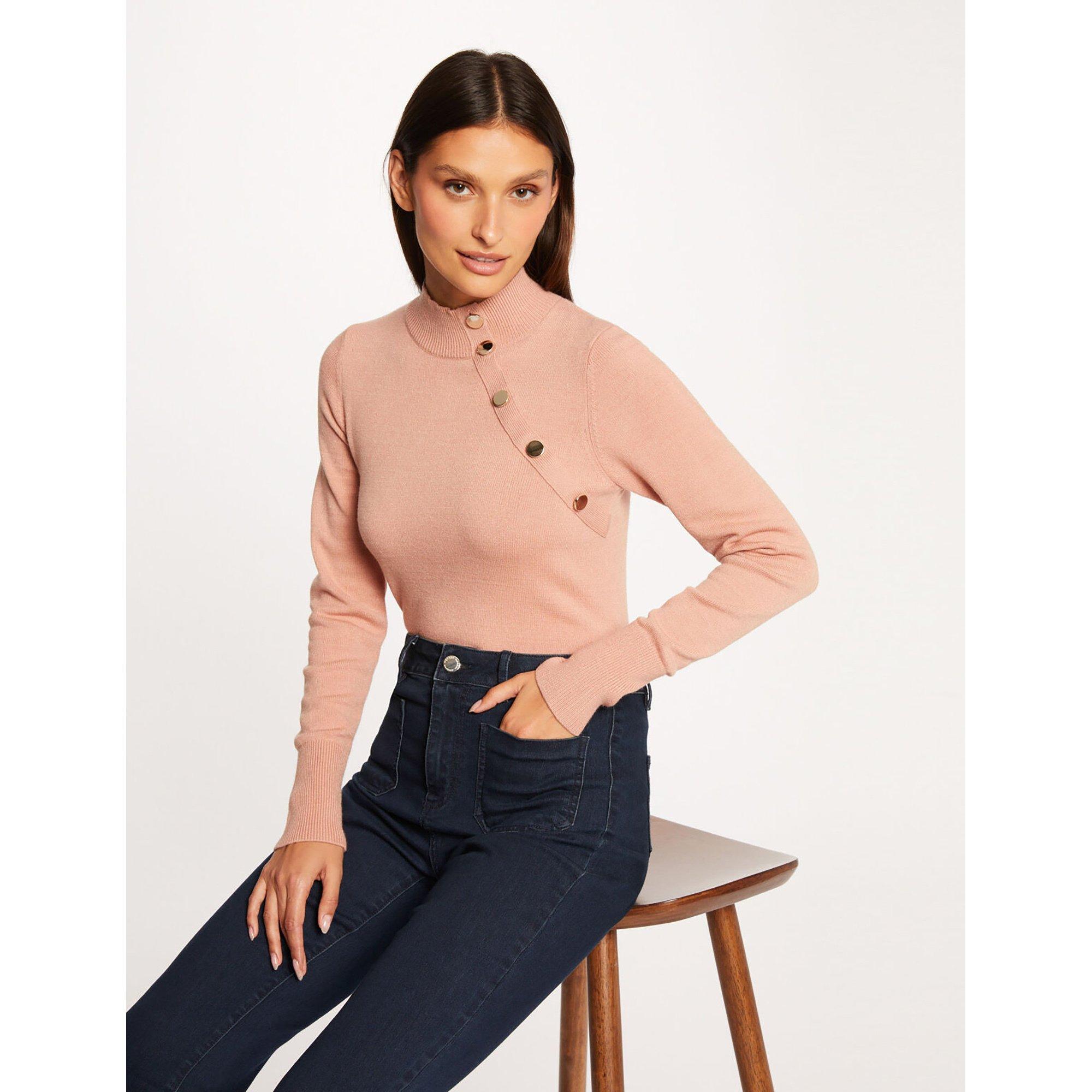 Pull Femme Col V Rayé - Maille Fine, Détails Ajourés Et Boutons Décoratifs - Coupe Droite