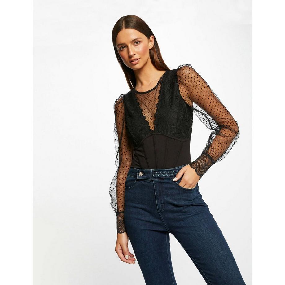 MORGAN T-Shirt Manches Longues Dentelle et Mesh  