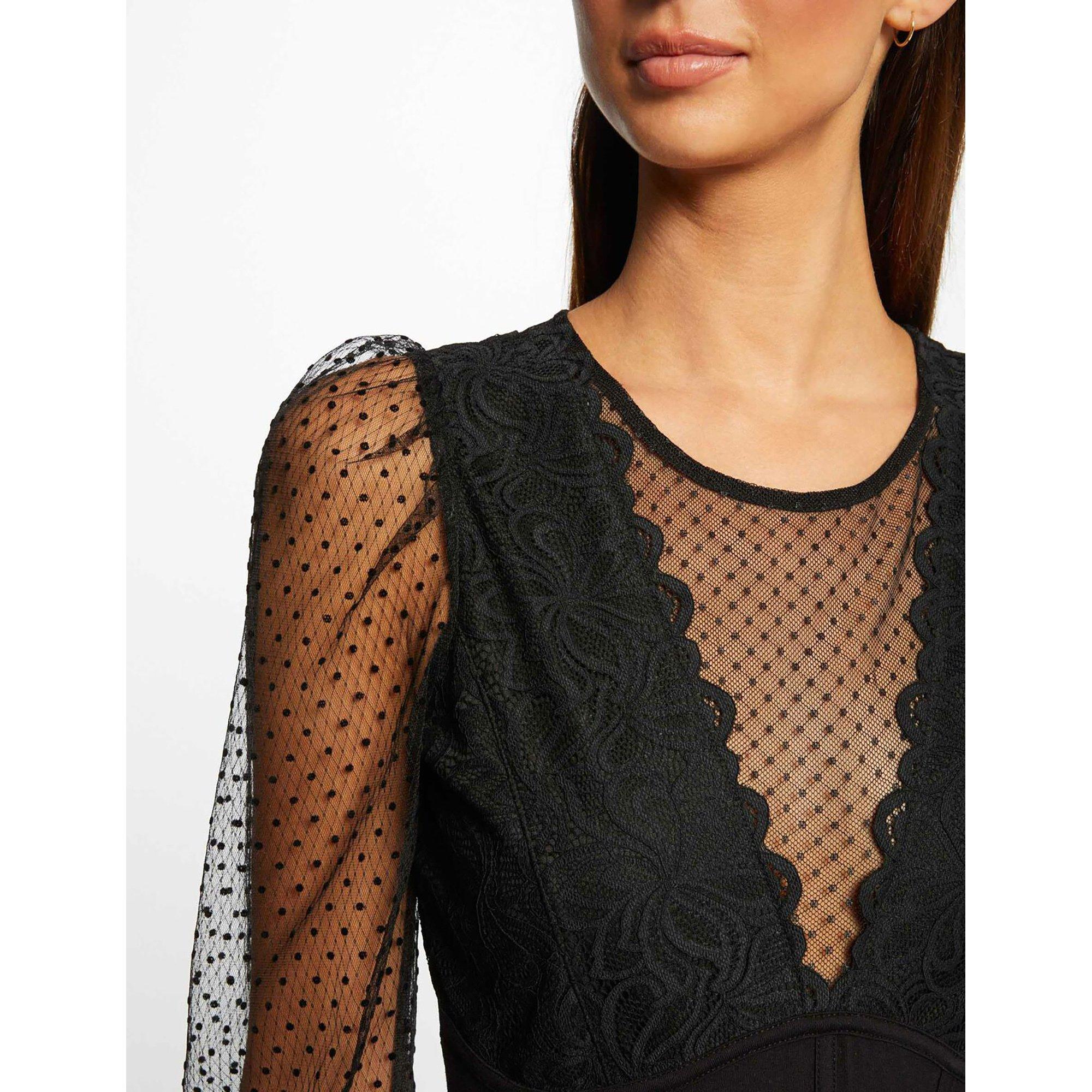 MORGAN T-Shirt Maniche Lunghe Pizzo e Mesh  