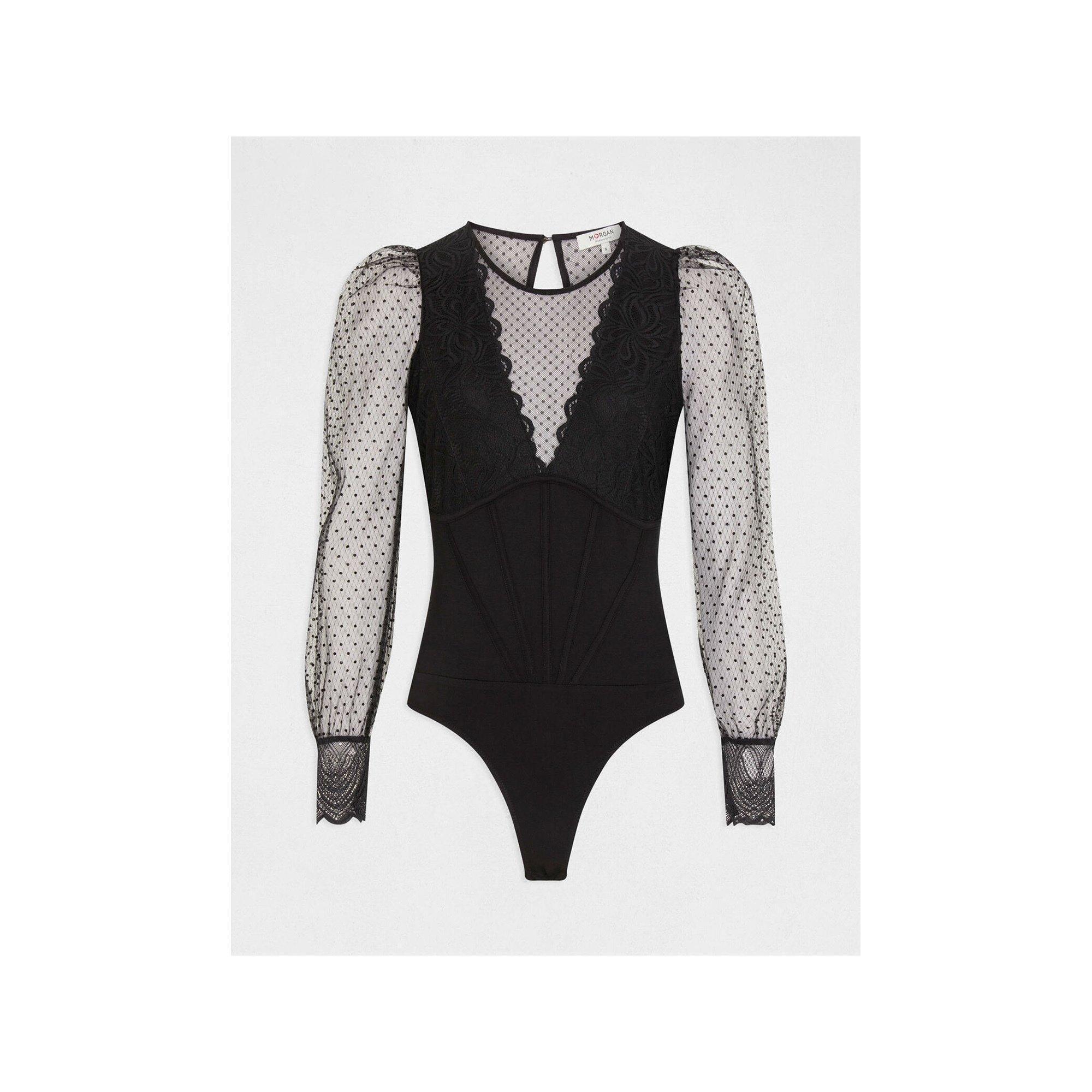 MORGAN T-Shirt Maniche Lunghe Pizzo e Mesh  