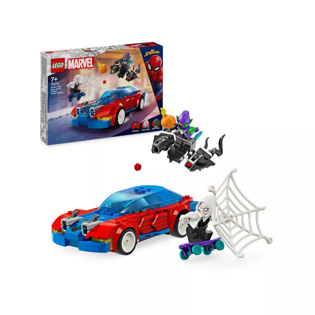 LEGO Marvel Coche de Carreras de Spider-Man y Duende Verde Venomizado Lego Marvel 76279, Persecución con Minifiguras de Superhéroes y Vehículo de Juguete de Construcción