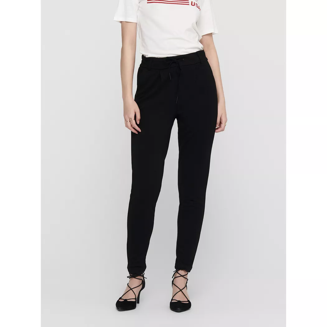 Jogger Pants ONLY "ONLPOPTRASH – Joggerhose mit Tunnelzugbund und Stretch", Damen, Gr. S (36), Länge 32, schwarz, Milano Rib, Obermaterial: 63% Viskose (LENZING™ ECOVERO™), 32% Nylon, 5% Elasthan, gerade, unten schmal knöchellang, Hosen, casual, Milano Ri
