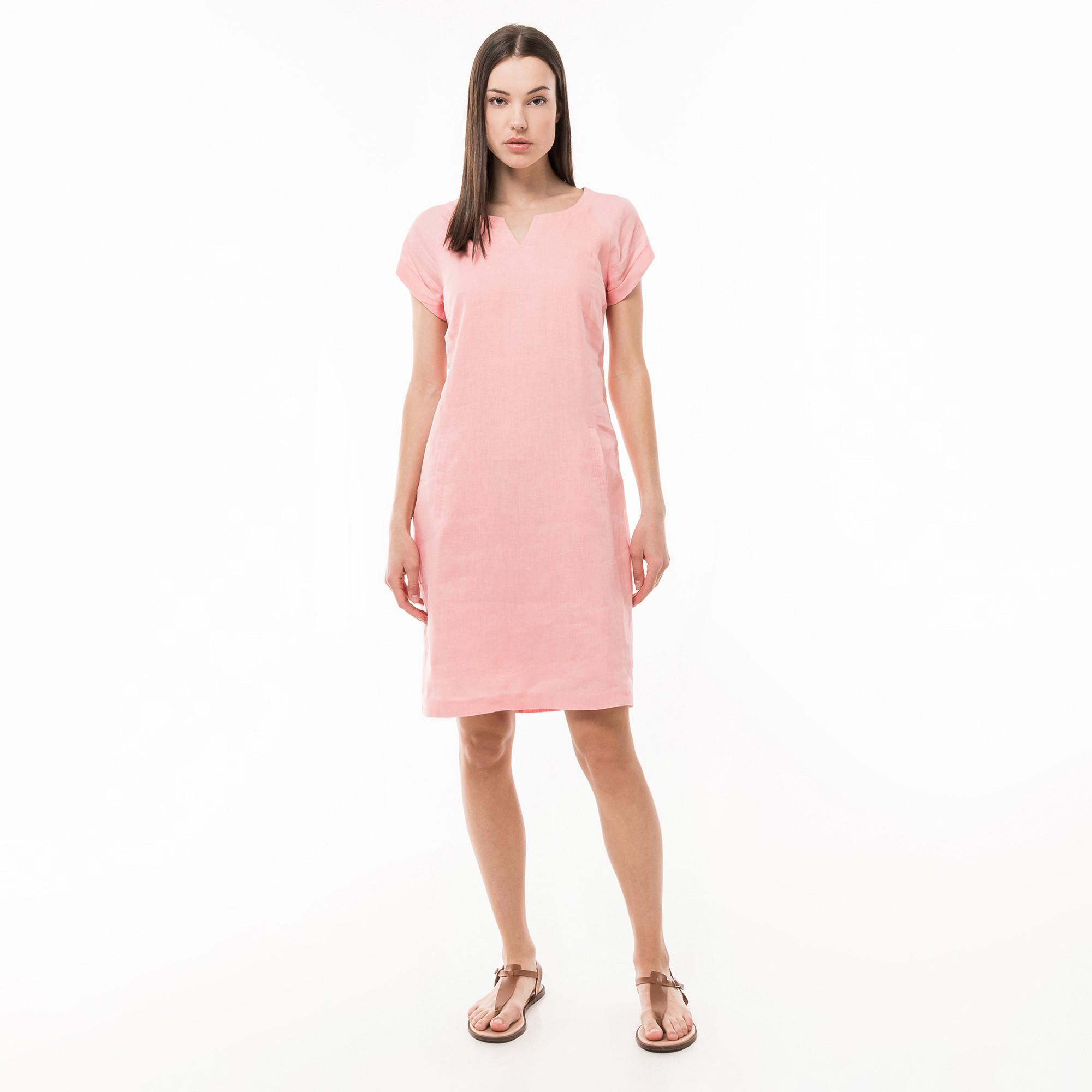 Image of Leinenkleid, Kurzarm Damen Rosa 34
