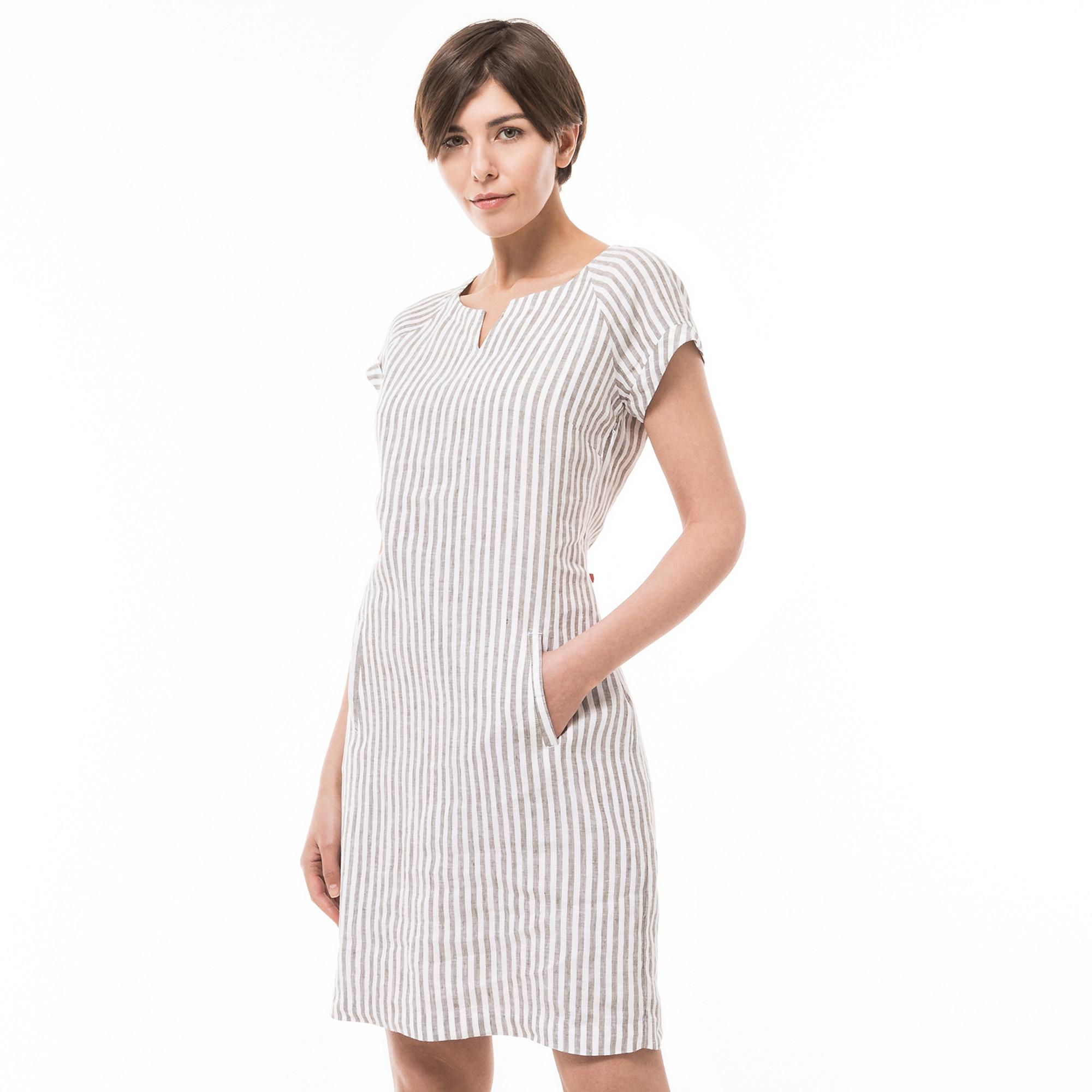 Image of Leinenkleid, Kurzarm Damen Militärgrün 34