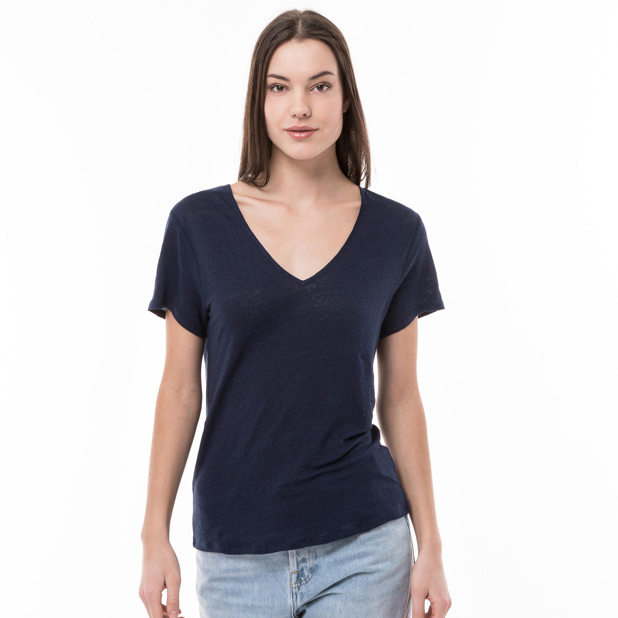 Image of T-shirt, V-neck, Kurzarm Damen Marine L