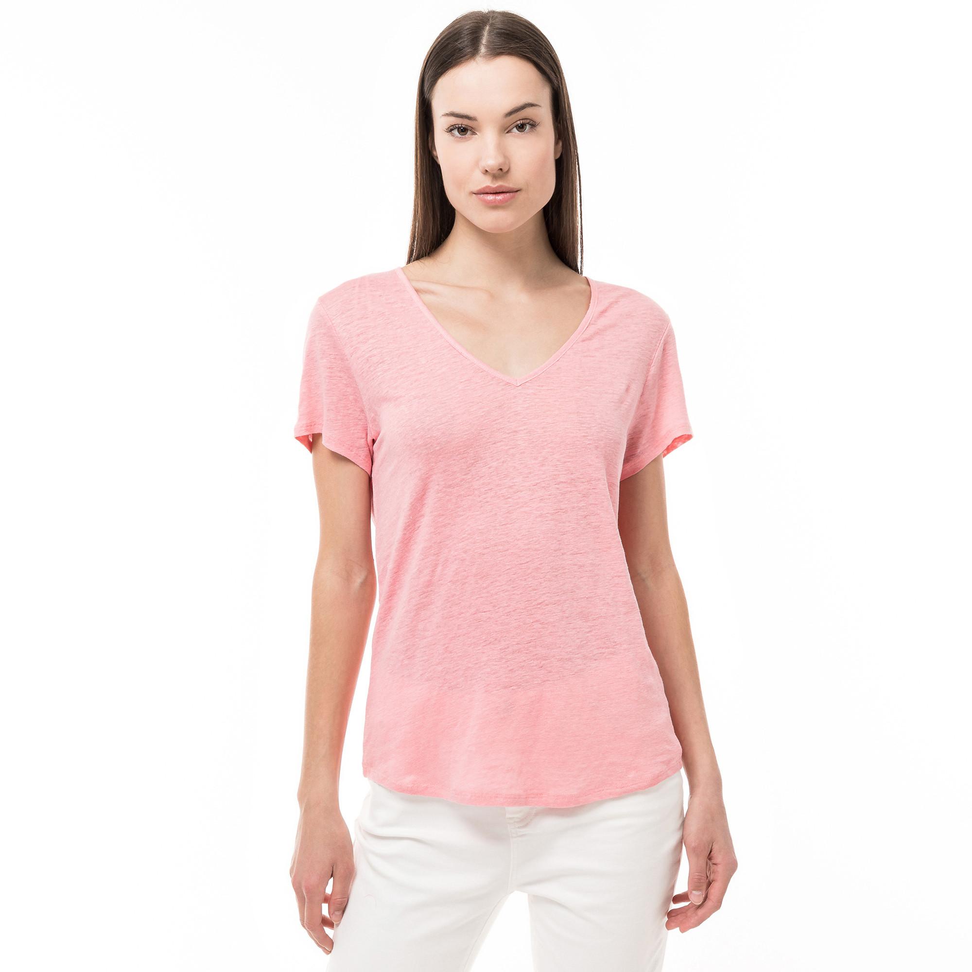 Image of T-shirt, V-neck, Kurzarm Damen Rosa L