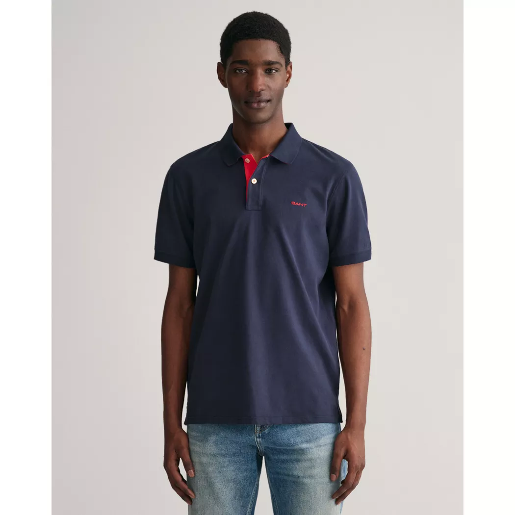 Gant Polo à Manches Courtes Reg Contrast Rugger Evening Blue S Homme