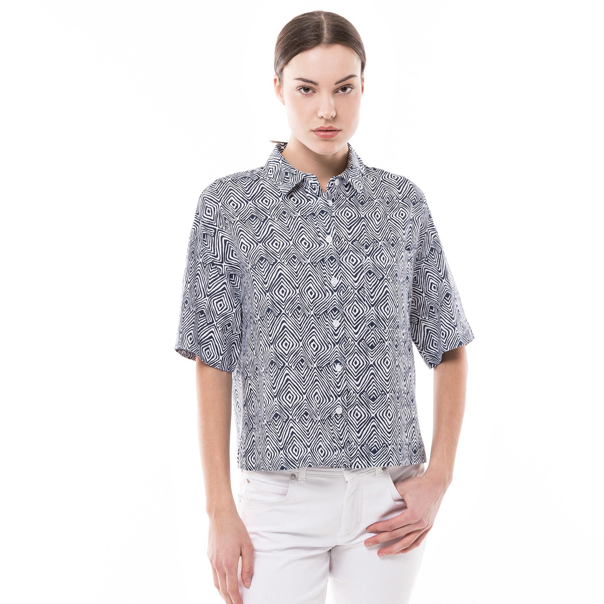 Image of Bluse, Kurzarm Damen Marine 46