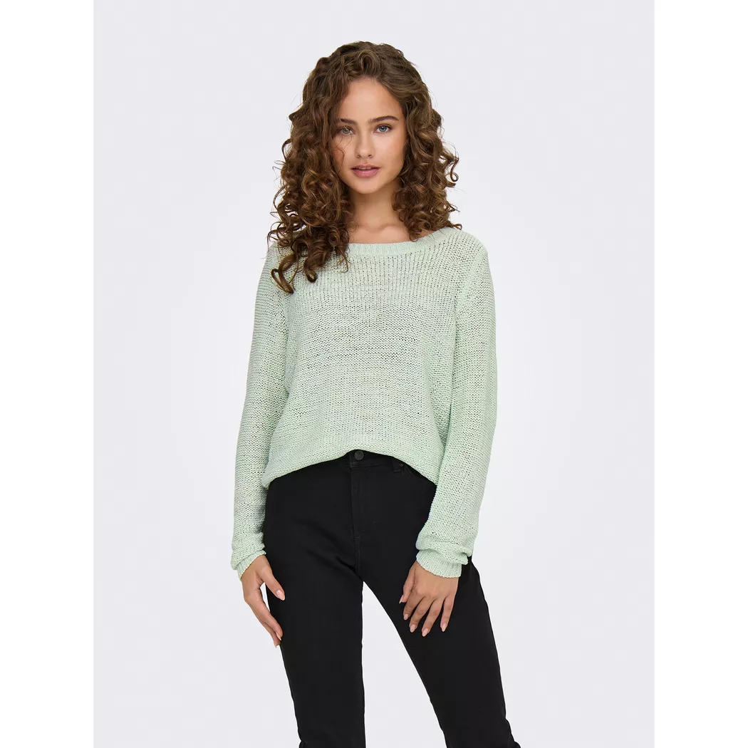 Strickpullover ONLY "ONLGEENA XO L/S PULLOVER KNT NOOS", Damen, Gr. XS, grün (subtle grün), Strick, Obermaterial: 65% Polyacryl, 35% Polyamid, unifarben, regular fit Po-bedeckend, Rundhals, Rippstrickbündchen, Pullover Strickpullover, Materialmix, regular