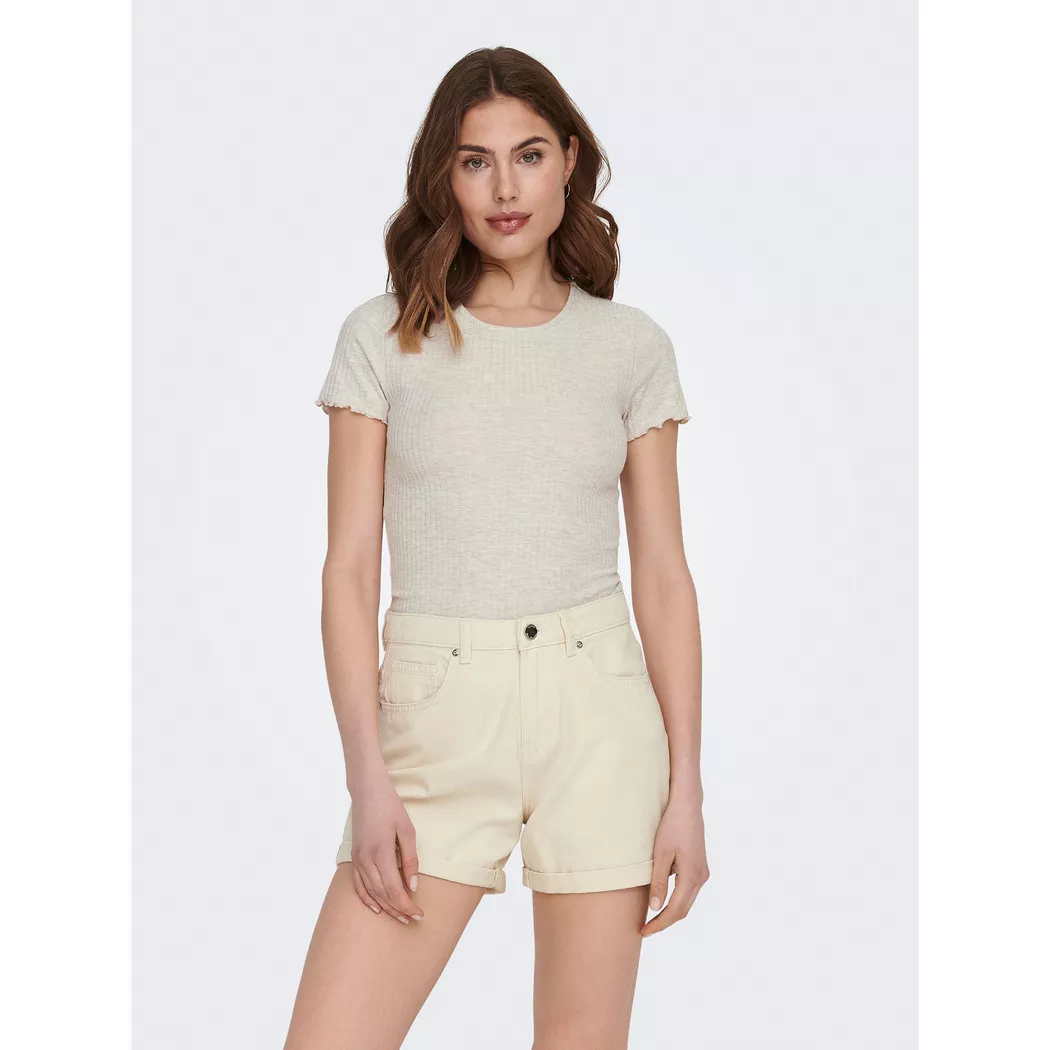 Rundhalsshirt ONLY "ONLEMMA S/S SHORT TOP NOOS JRS", Damen, Gr. M, grau (pumice stone), Jersey, Obermaterial: 65% Polyester, 30% Viskose, 5% Elasthan, unifarben, regular fit kurz, Rundhals, gewellter Abschluss, Shirts Rundhalsshirt, Rundhals, modisch, reg