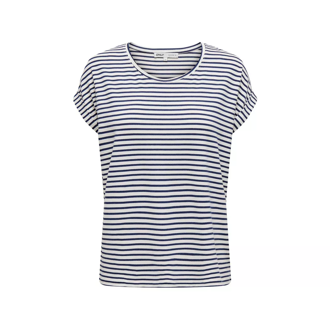 Kurzarmshirt ONLY "ONLMOSTER STRIPE S/S O-NECK TOP JRS NOOS", Damen, Gr. XL (42), weiß (cloud dancer stripes:naval academy), Jersey, Obermaterial: 75% Viskose, 20% Polyester, 5% Elasthan, gestreift, regular fit normal, Rundhals, Aufschlag, Shirts, gestrei