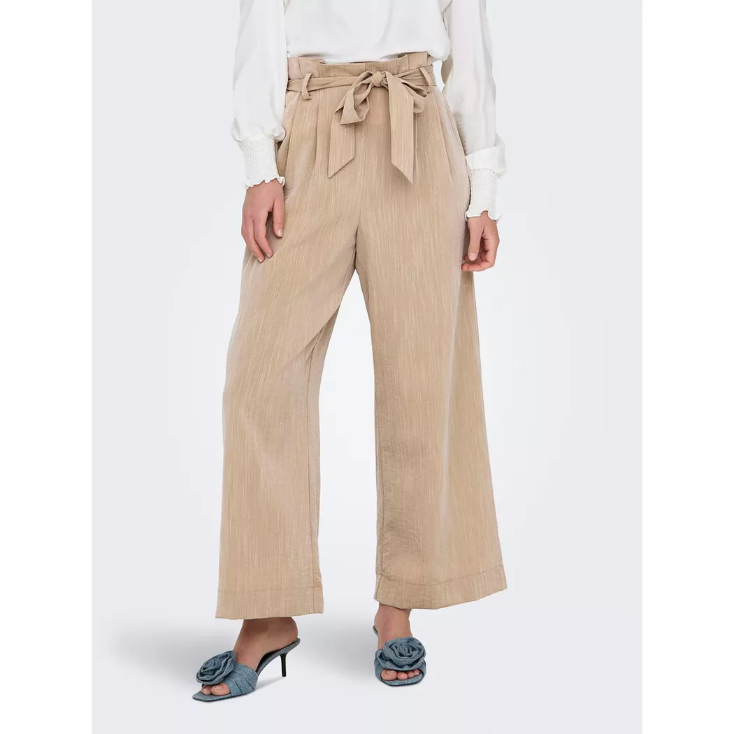 Paperbag-Hose ONLY "ONLMARSA SOLID PAPERBAG PANT WVN NOOS", Damen, Gr. L (40), N-Gr, weiß (safari), Web, Obermaterial: 53% Viskose, 35% Polyester, 12% Nylon, unifarben, regular fit knöchellang, Hosen Paperbag-Hose, mit Gürtel