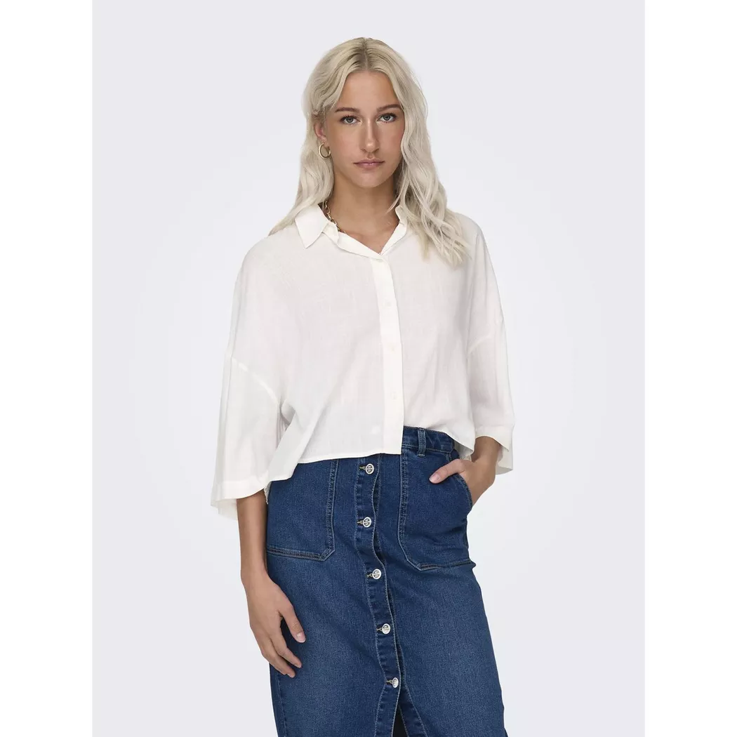 Hemdbluse ONLY "ONLBERIT LIFE L/S SHIRT WVN", Damen, Gr. XS, weiß (snow weiß), Web, Obermaterial: 100% Viskose, unifarben, regular fit Po-bedeckend, Manschette, Blusen Hemdbluse