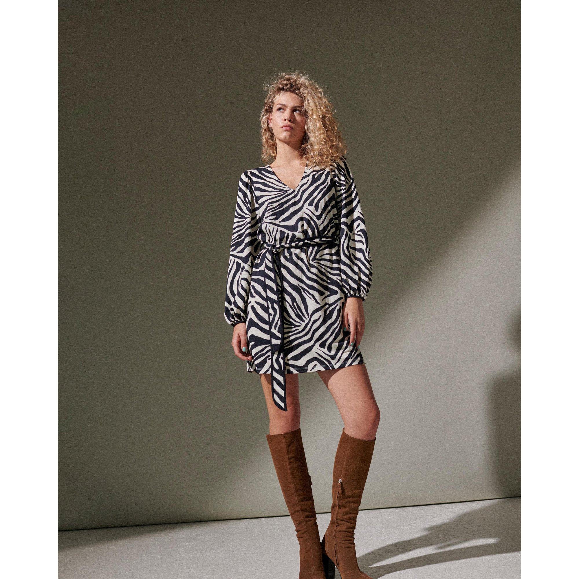 Image of Freizeitkleid, Langarm Damen Schwarz/Weiss L