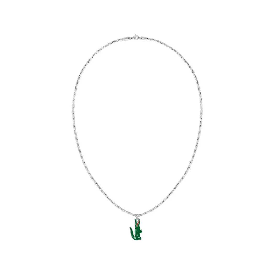 Kette mit Anhänger LACOSTE "ARTHOR", grün (edelstahlfarben, grün), Halsketten, Herren, Edelstahl, L: 56, mit Emaille