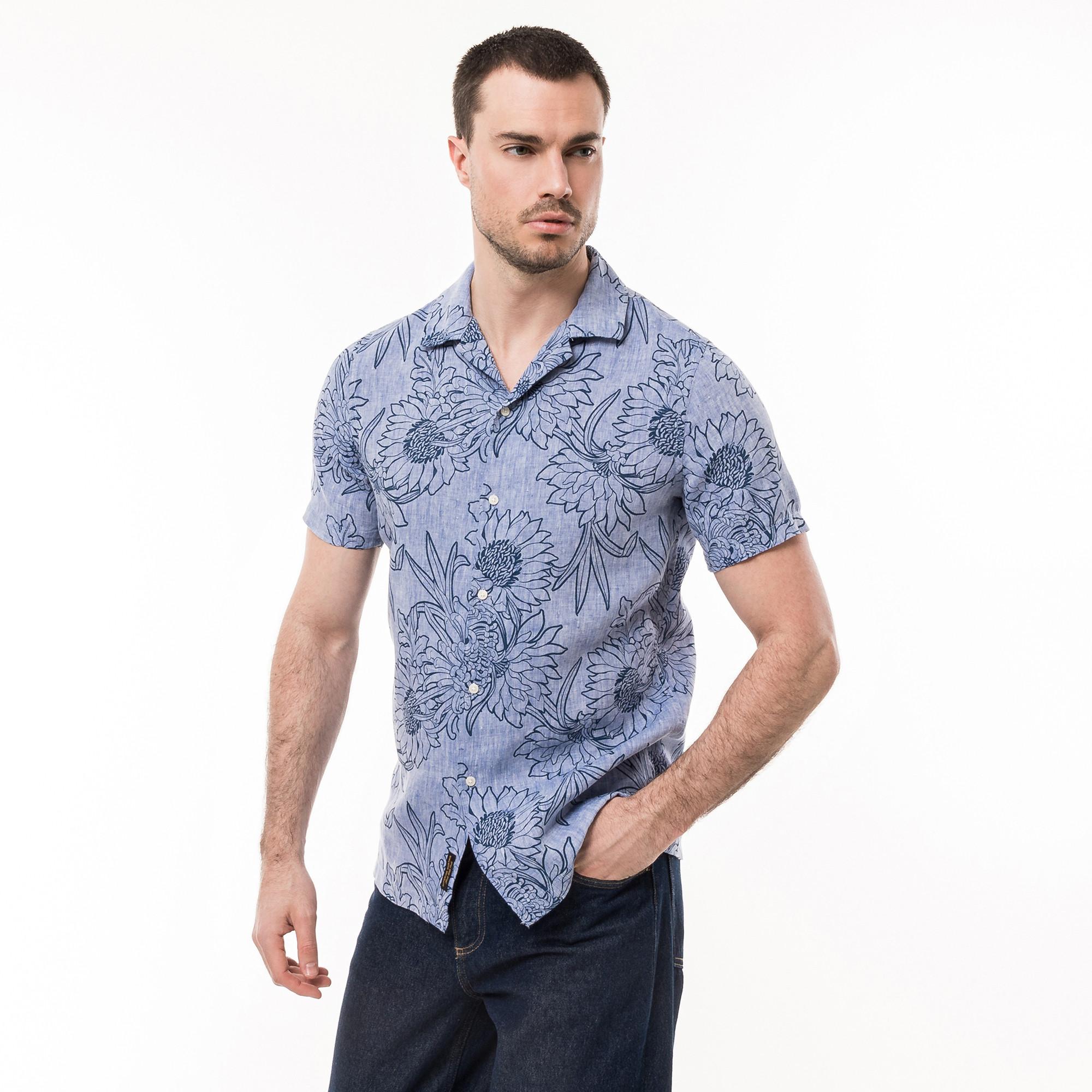 Image of Leinenhemd, Kurzarm Herren Blau L