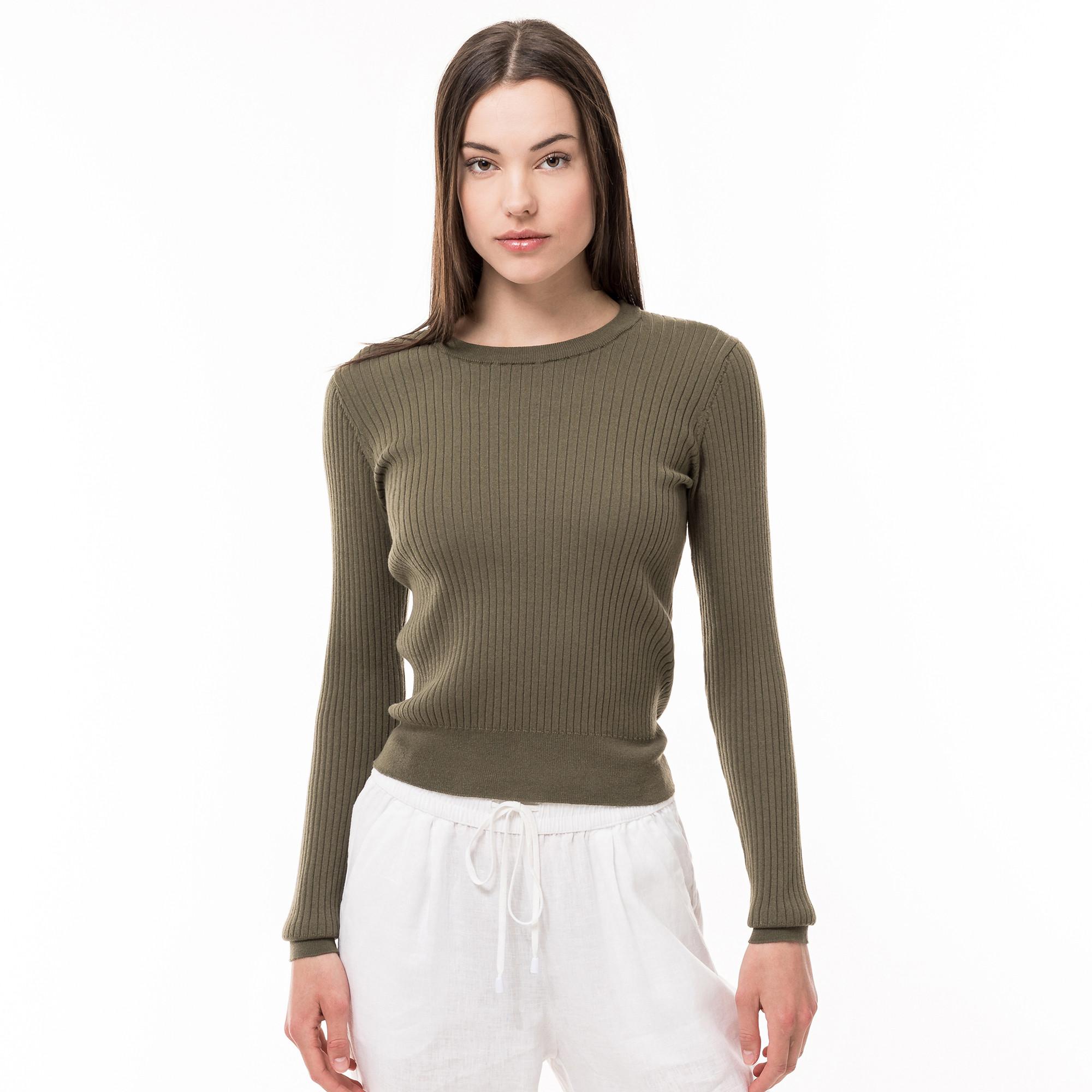 Image of Pullover, Rundhals, Langarm Damen Militärgrün XS