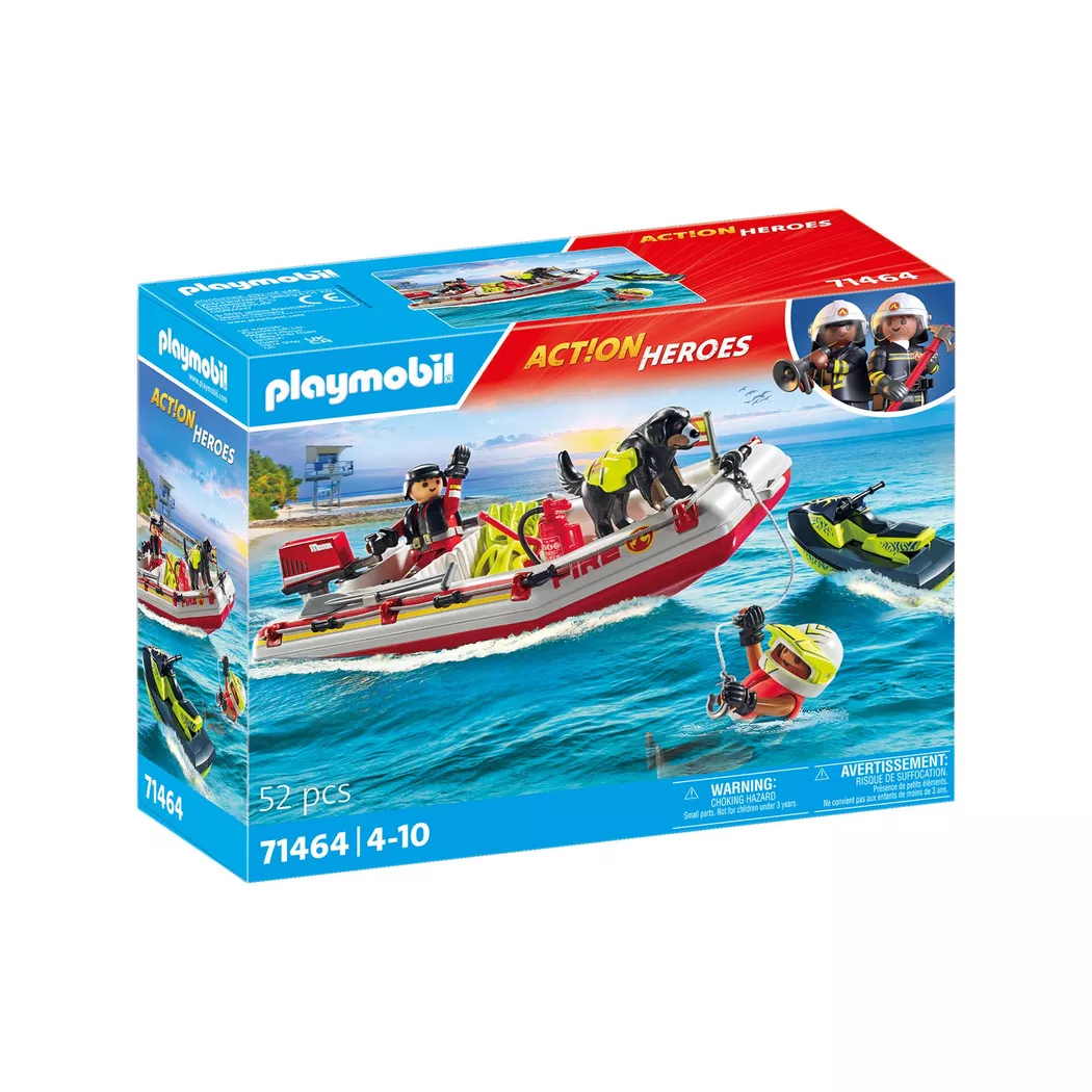 Playmobil - 71464 Feuerwehrboot mit Aqua Scooter, Multicolor