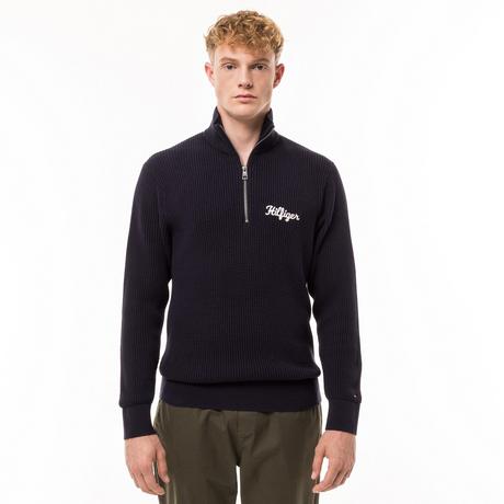 TOMMY HILFIGER Hilfiger Graphic Waffle Zip Mock Pullover  