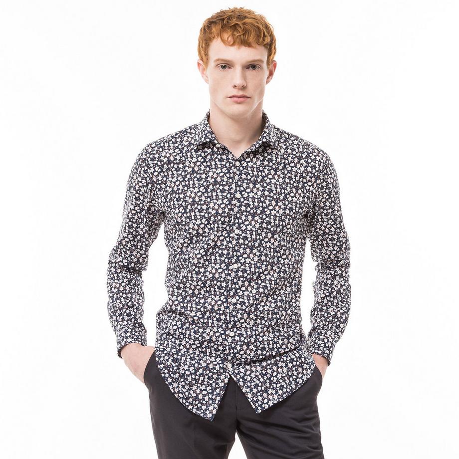 Manor Man Camicia Body Fit Maniche Lunghe Floreale  