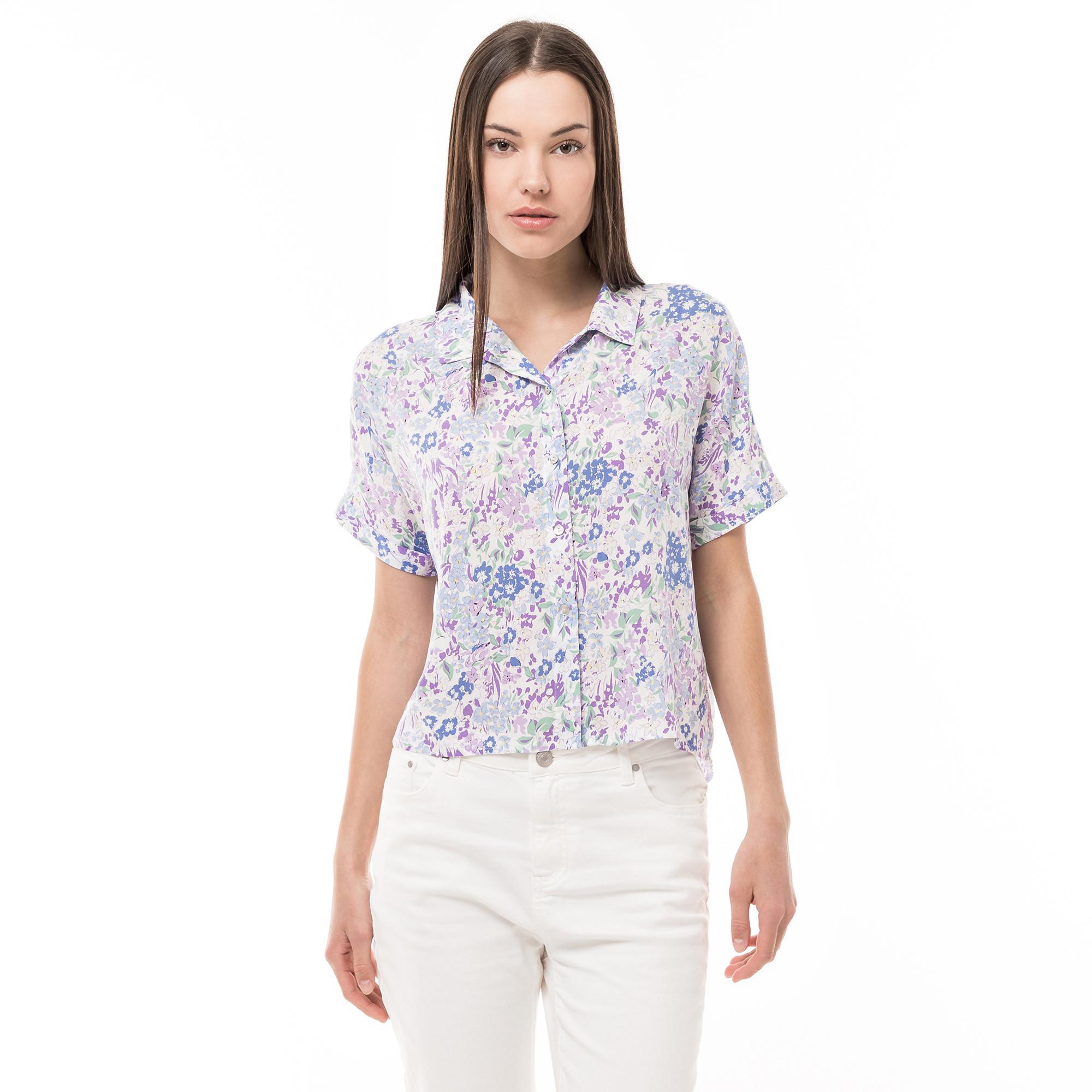 Image of Bluse, Kurzarm Damen Blau Bedruckt 38