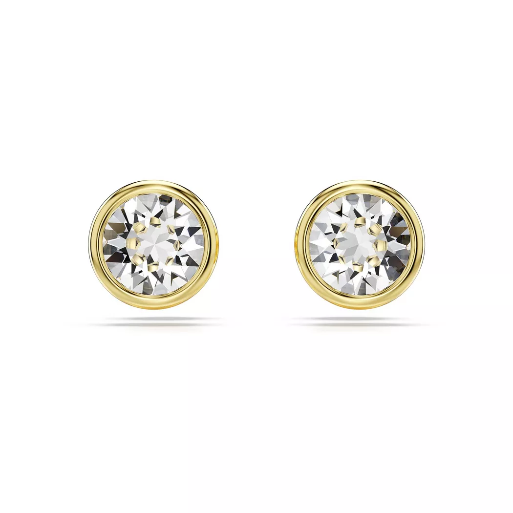 Paar Ohrstecker SWAROVSKI "Schmuck Geschenk Imber Ohrringe Solitär", gelb (gelbgoldfarben, metallfarben, kristallweiß, kristallweiß), Ohrringe, Damen, 7mm, Metall, mit Swarovski Kristall