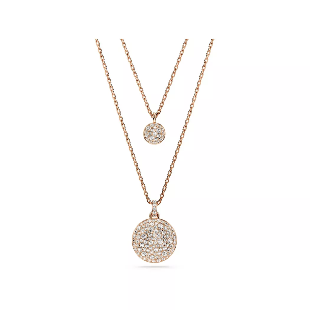 Ketten-Set SWAROVSKI "Sublima Round im Lagenlook", rosa (roségoldfarben, kristallweiß), Halsketten, Damen, Metall, L: 45, mit Swarovski Kristall