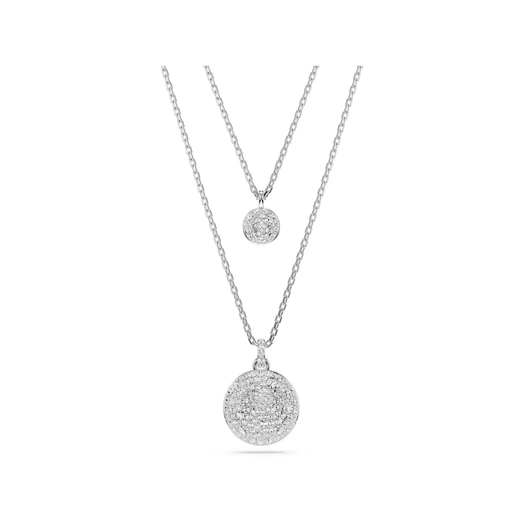 Ketten-Set SWAROVSKI "Sublima Round im Lagenlook", silber (metallfarben, kristallweiß), Halsketten, Damen, Metall, L: 45, mit Swarovski Kristall