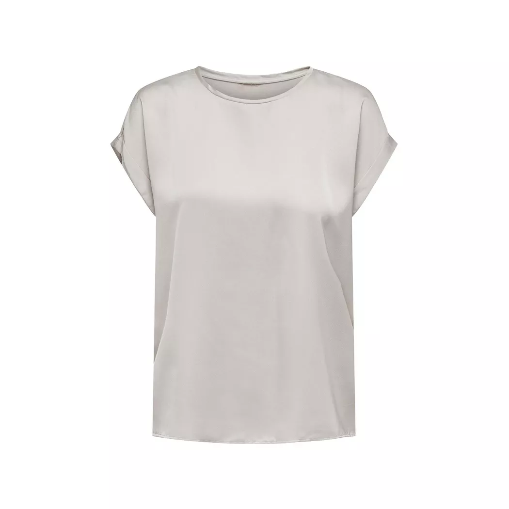 Kurzarmshirt ONLY "ONLLIEKE S/S SATIN MIX TOP WVN NOOS", Damen, Gr. L, grau (dove), Jersey, Obermaterial: 100% Polyester, unifarben, regular fit normal, Rundhals, mit Umschlag, Shirts, regular fit, Web, Polyester, Rundhals, unifarben