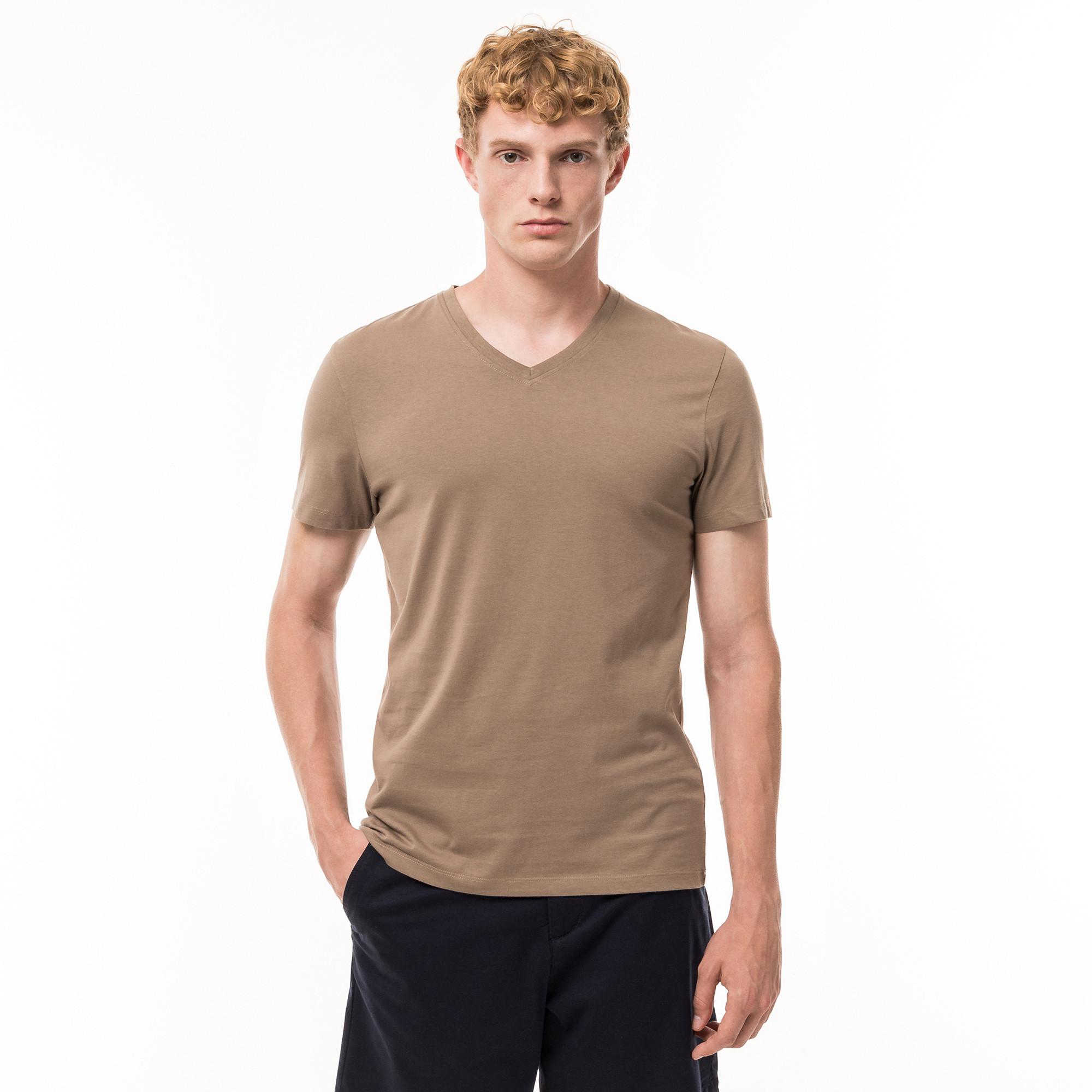 Image of T-shirt, V-neck, Kurzarm Herren Taupe L