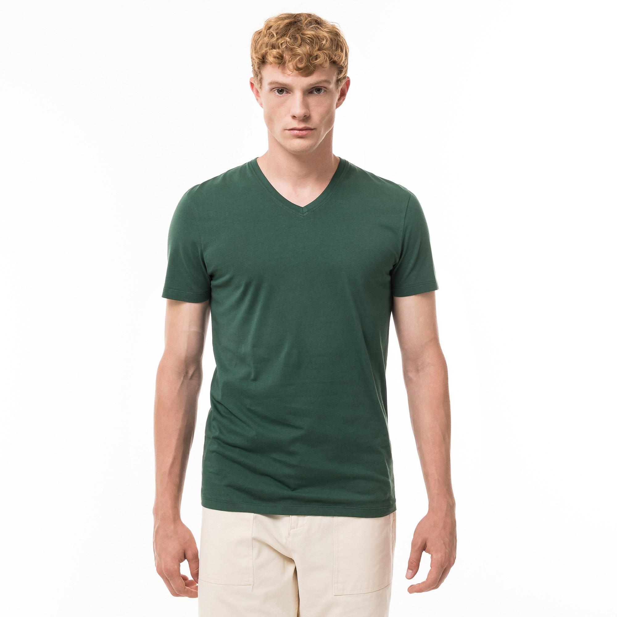 Image of T-shirt, V-neck, Kurzarm Herren Grün L