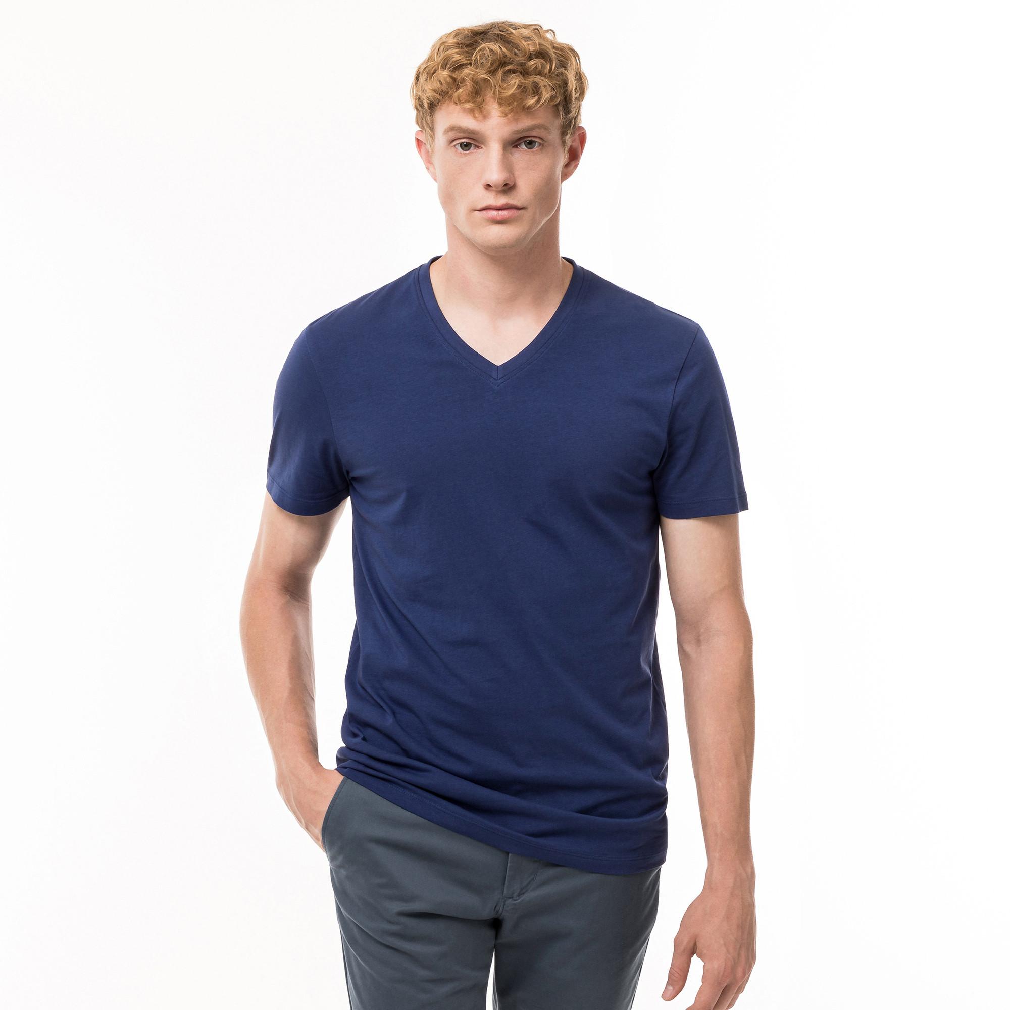 Image of T-shirt, V-neck, Kurzarm Herren Blau L
