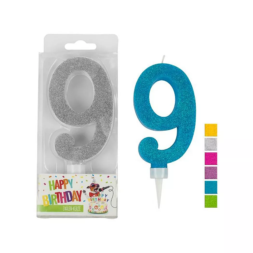Trendhaus - Birthday Kerze 9.5cm, Zufallsauswahl, Nummer 9, Multicolor