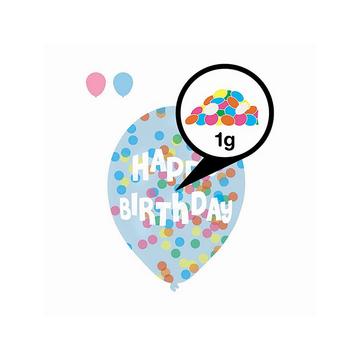 6 palloncini Happy Birthday con coriandoli colorati