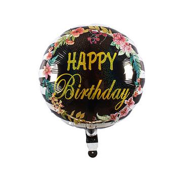 Ballon de feuille Happy Birthday noir