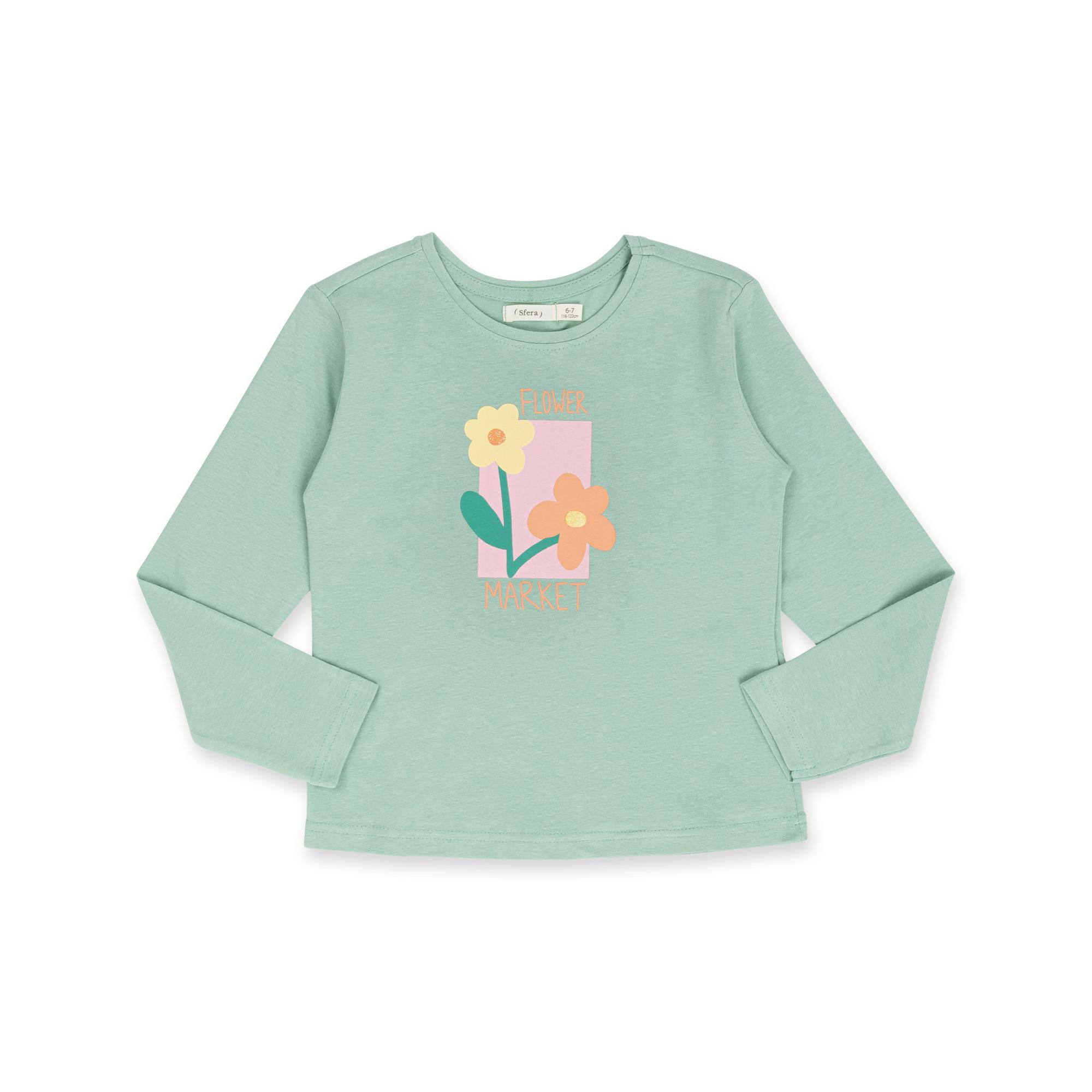 Image of T-shirt, Langarm Mädchen Grün 104-110