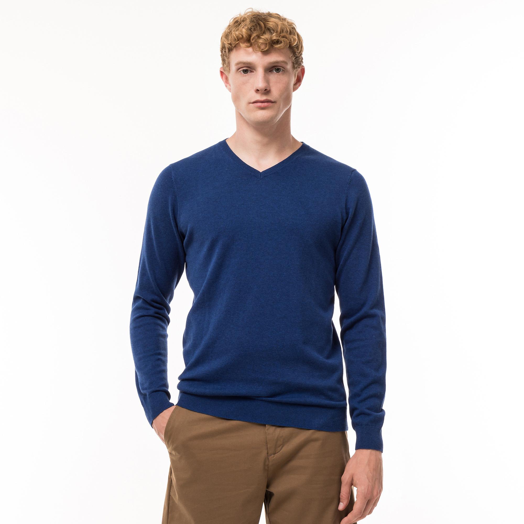 Image of Pullover, V-neck Herren Blau L