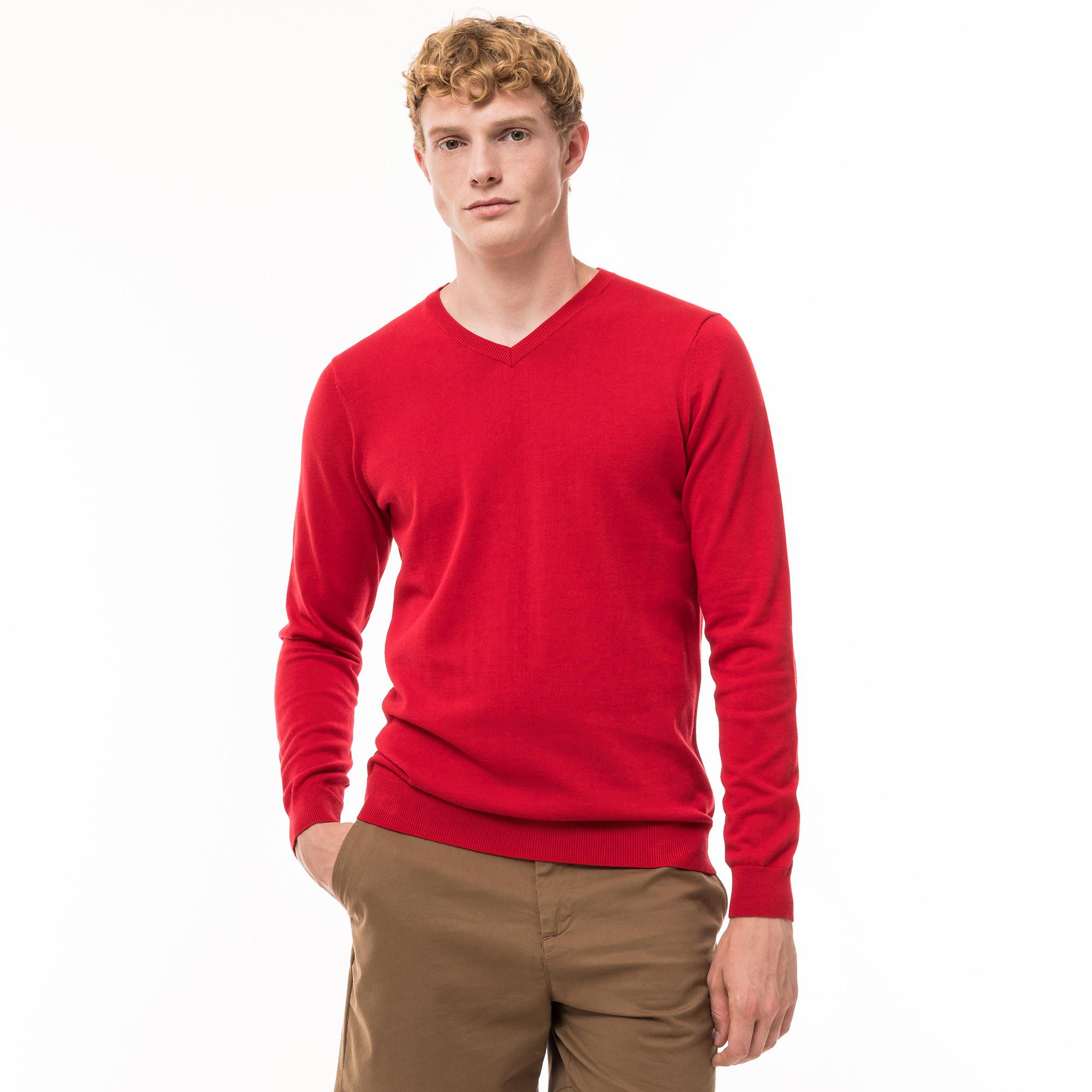 Image of Pullover, V-neck Herren Rot L