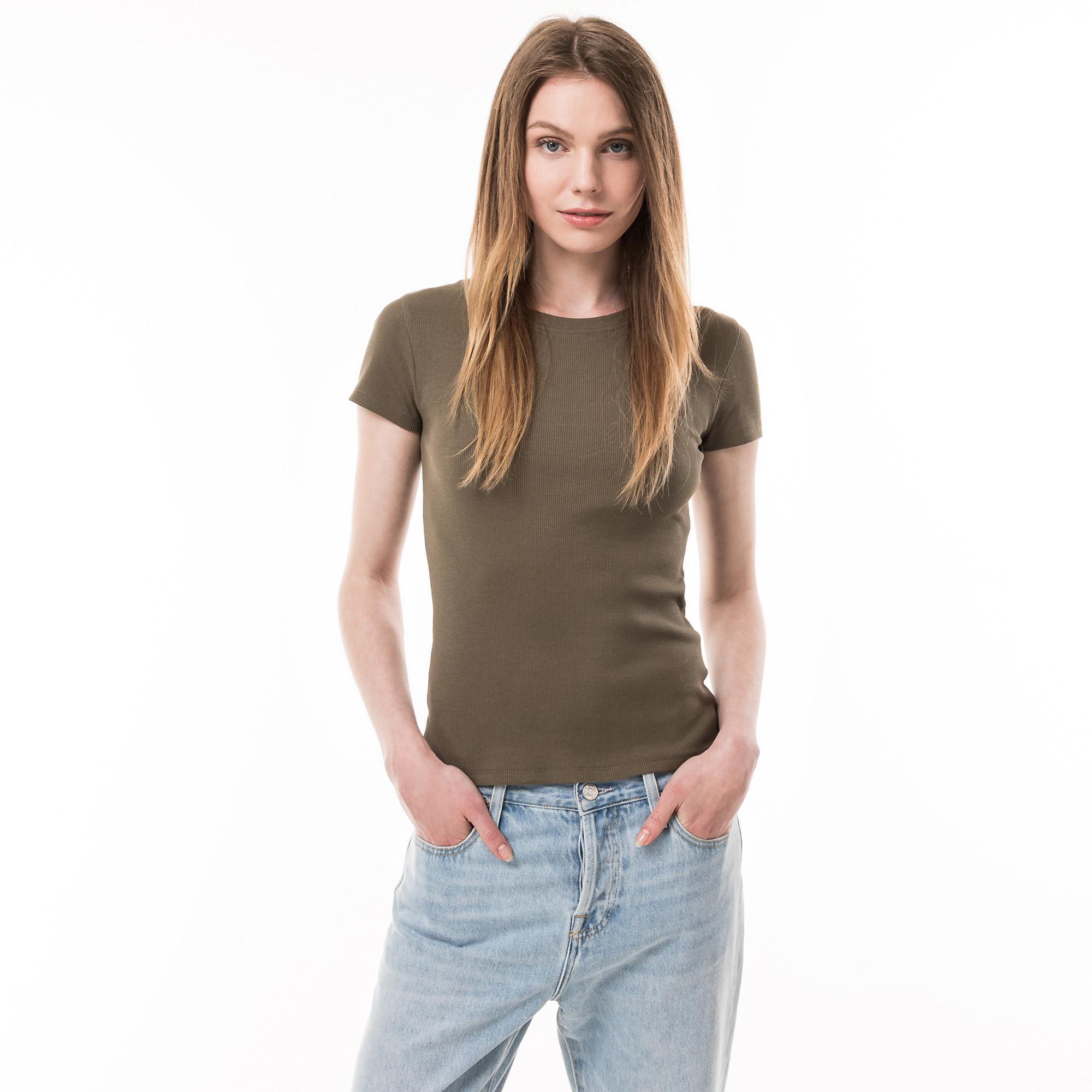 Image of T-shirt, Kurzarm Damen Militärgrün XL